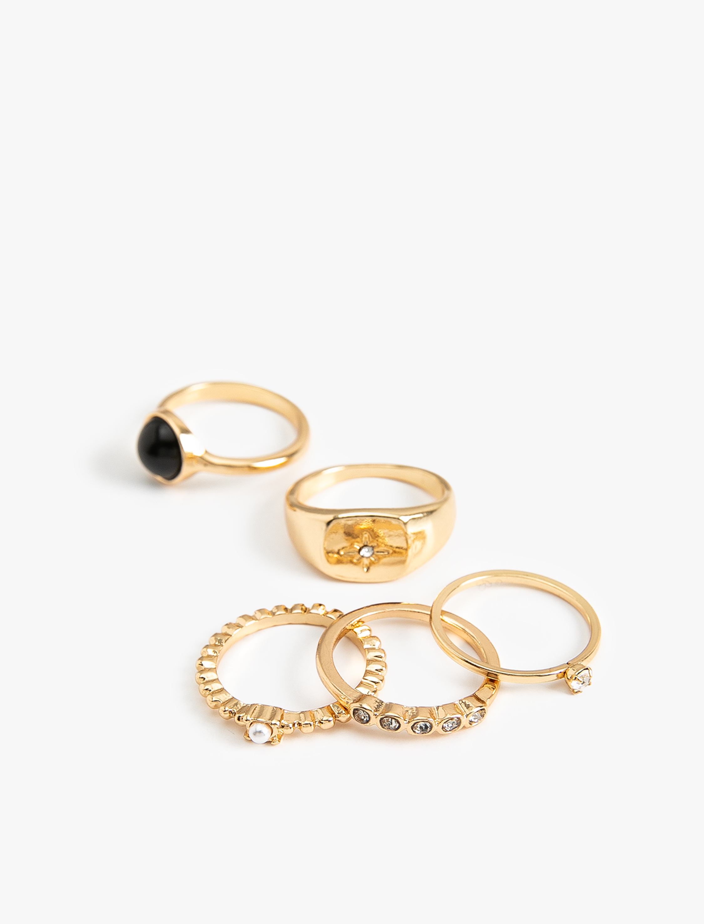  Kadın Serçe Parmağı Yüzük Seti 5'li Çelik Karışımlı