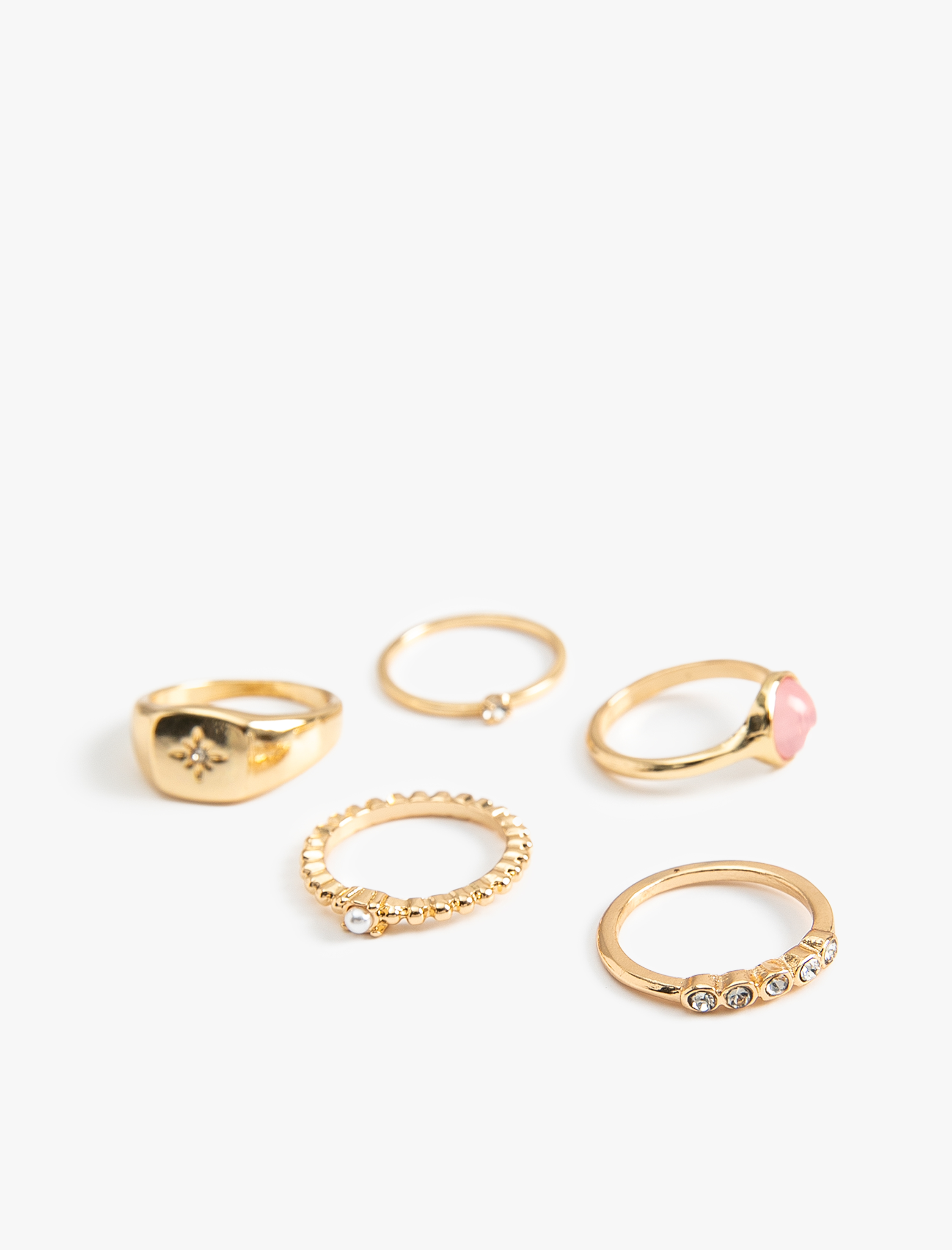  Kadın Taş Detaylı Çelik Karışımlı 5'li Yüzük Seti