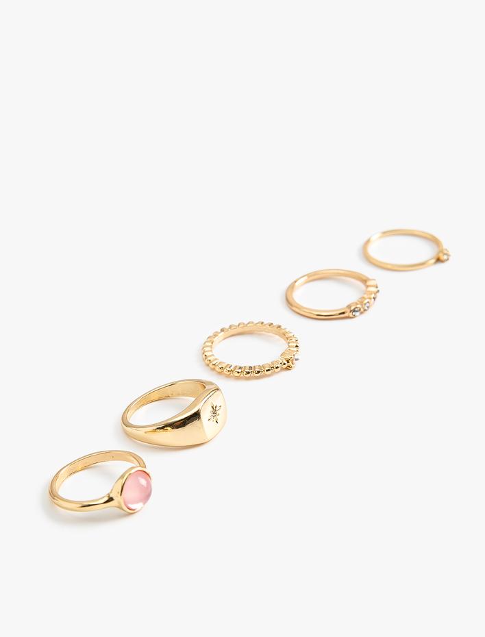 Kadın Taş Detaylı Çelik Karışımlı 5'li Yüzük Seti