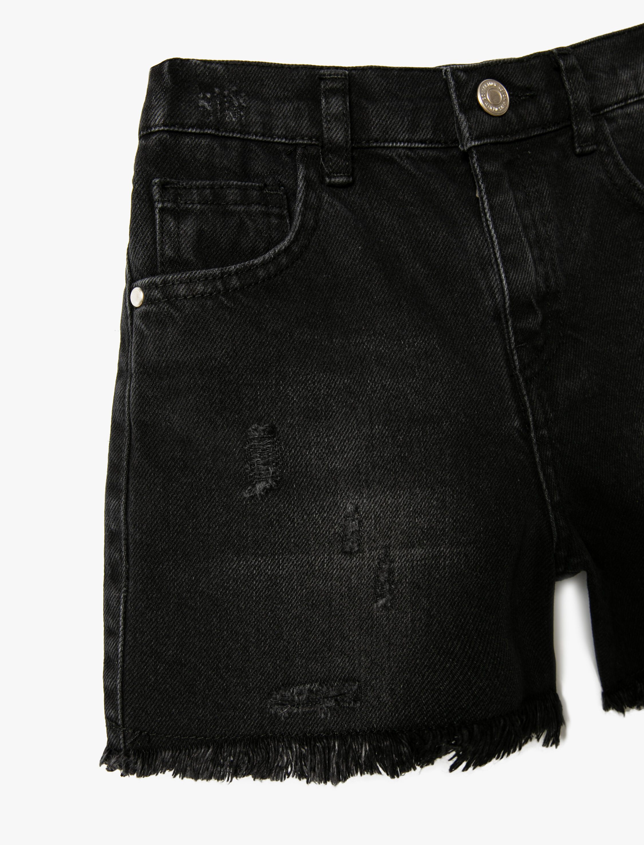  Kız Çocuk Kot Şort Yıpratılmış Detaylı Cepli Pamuklu