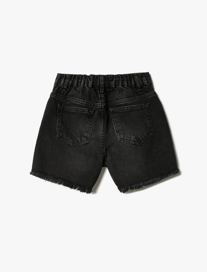 Kız Çocuk Kot Şort Yıpratılmış Detaylı Cepli Pamuklu