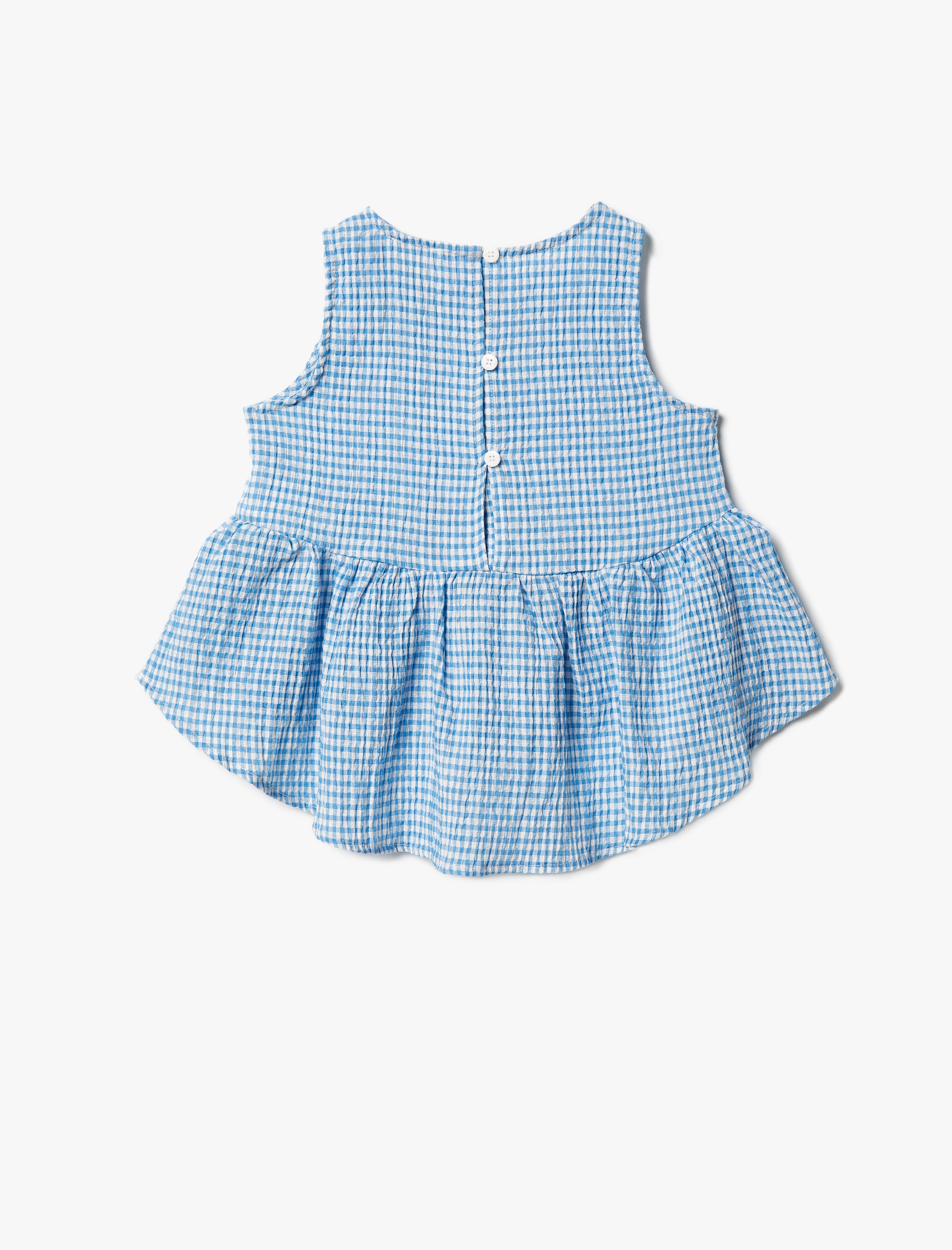  Kız Çocuk Pötikareli Bluz Kolsuz Fırfır Detaylı