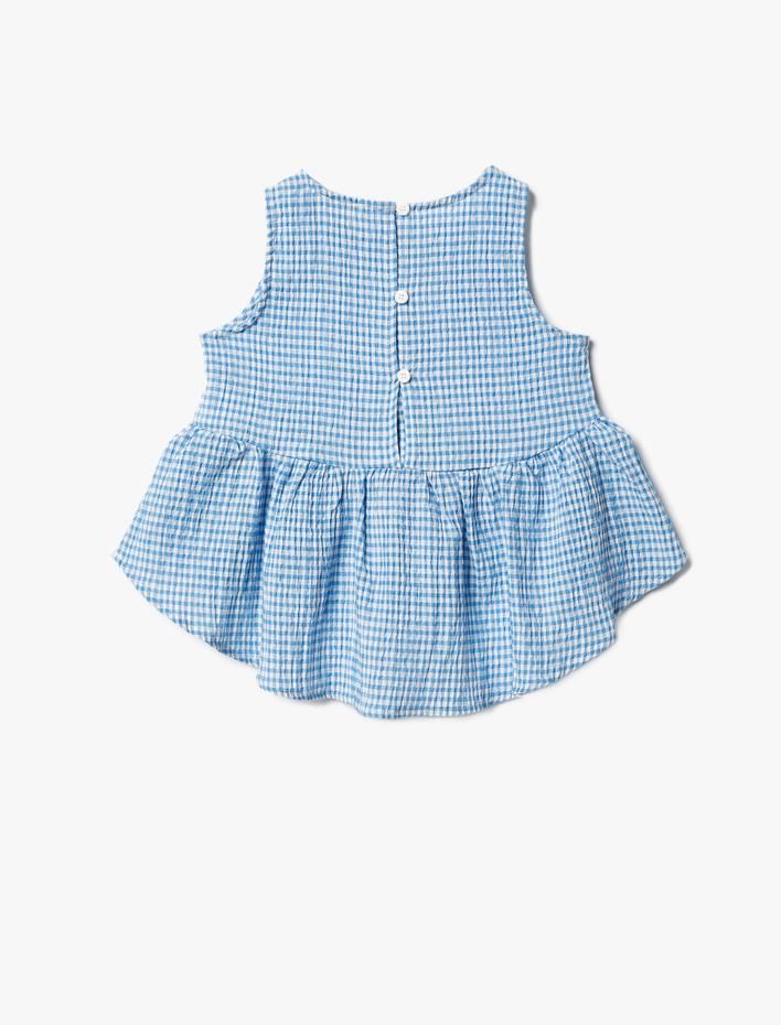 Kız Çocuk Pötikareli Bluz Kolsuz Fırfır Detaylı