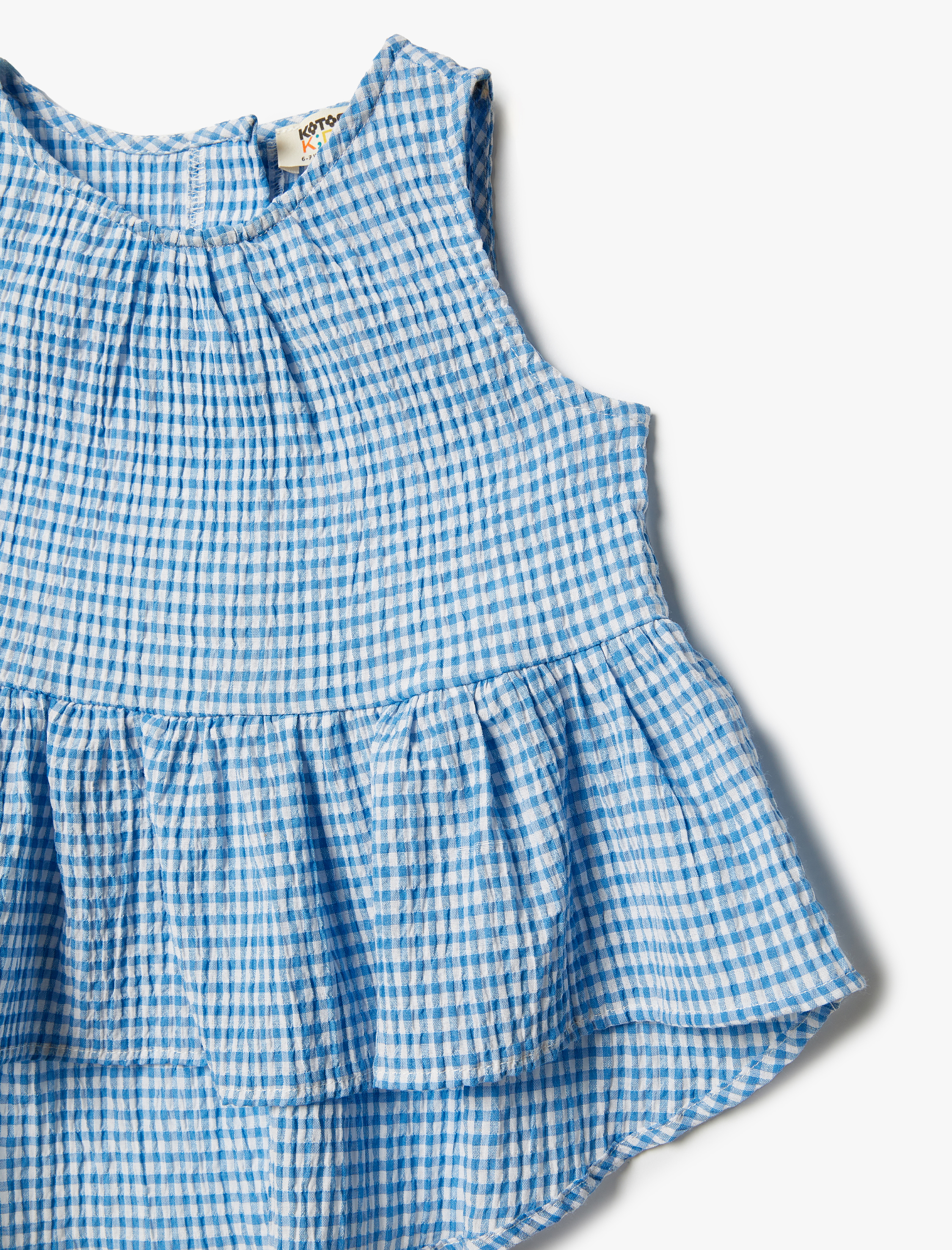  Kız Çocuk Pötikareli Bluz Kolsuz Fırfır Detaylı