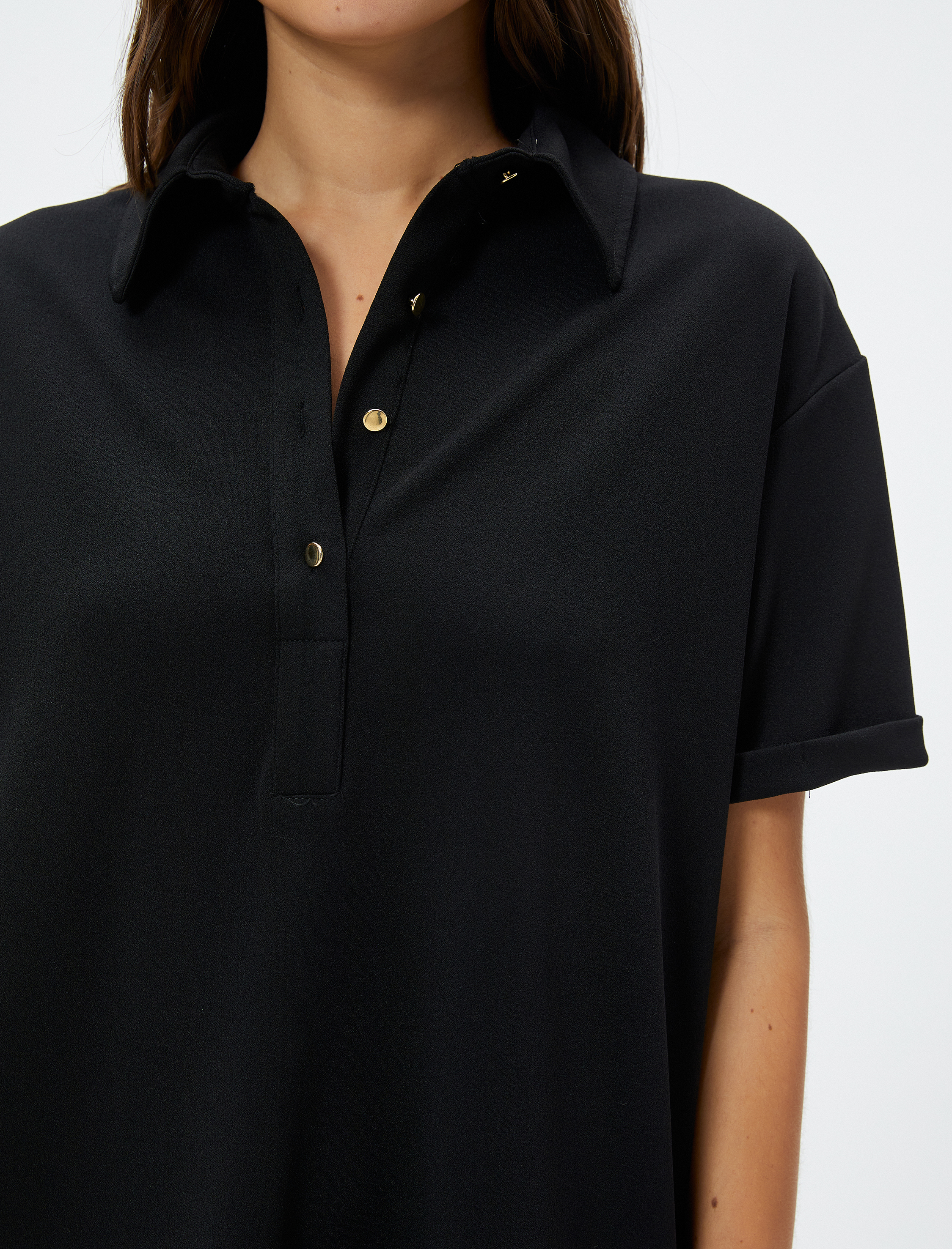   Polo Yaka Elbise Mini Kısa Kollu Düğmeli