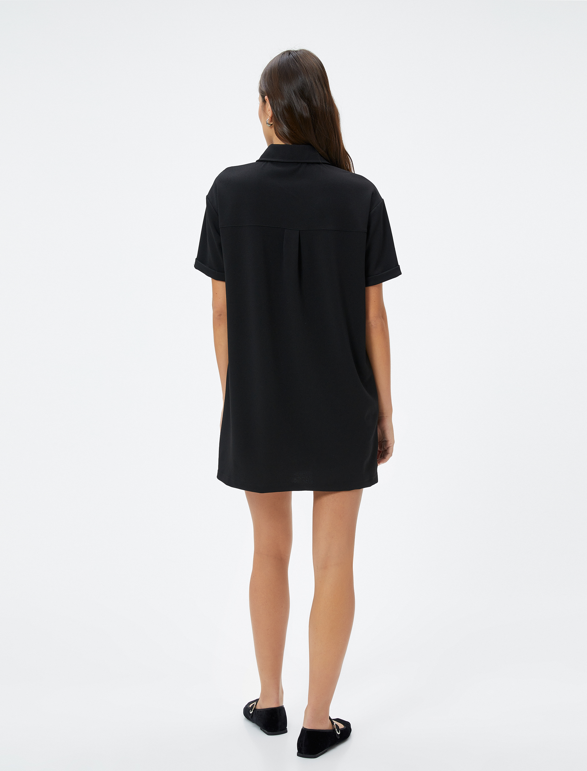   Polo Yaka Elbise Mini Kısa Kollu Düğmeli