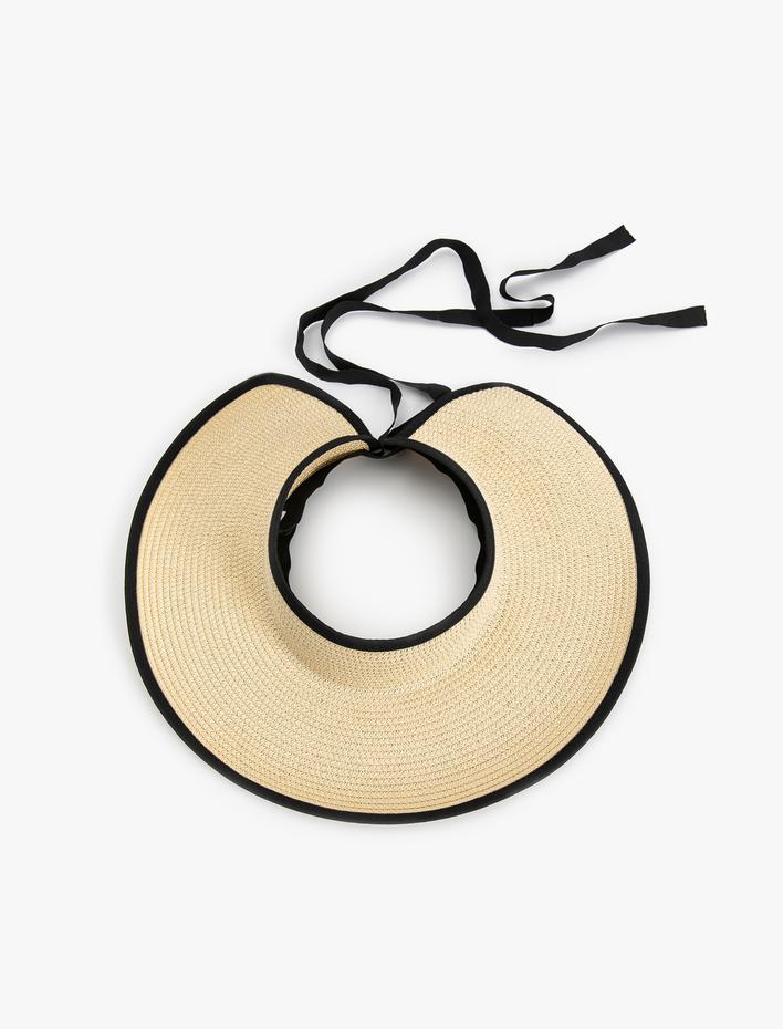 Kadın Hasır Vizör Şapka Biyeli Bağlama Detaylı