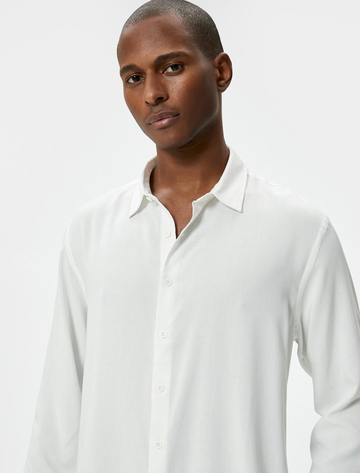  Basic Gömlek Uzun Kollu Klasik Yaka Düğmeli Viskon Regular Fit