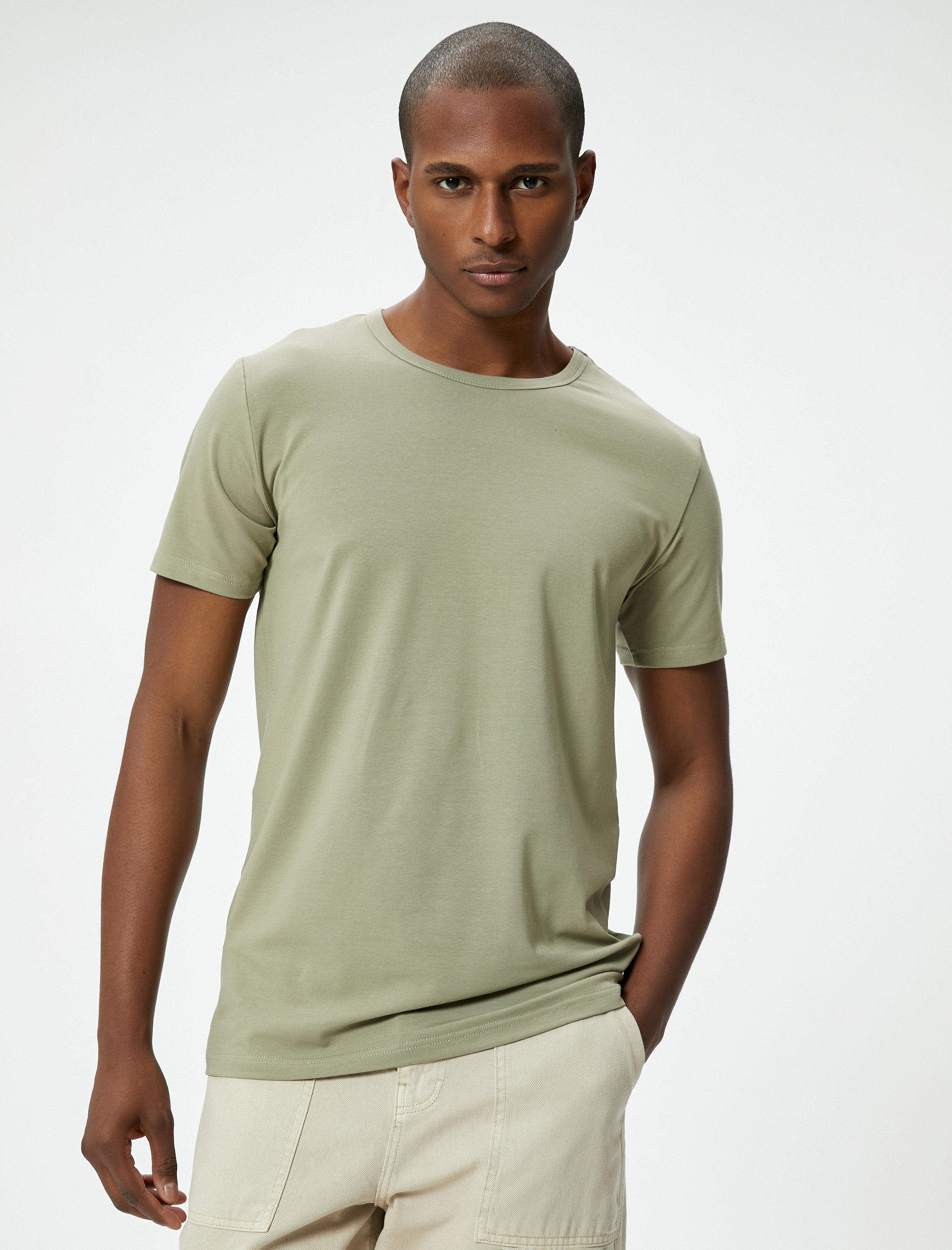   Slim Fit Tişört Basic Bisiklet Yaka Kısa Kollu