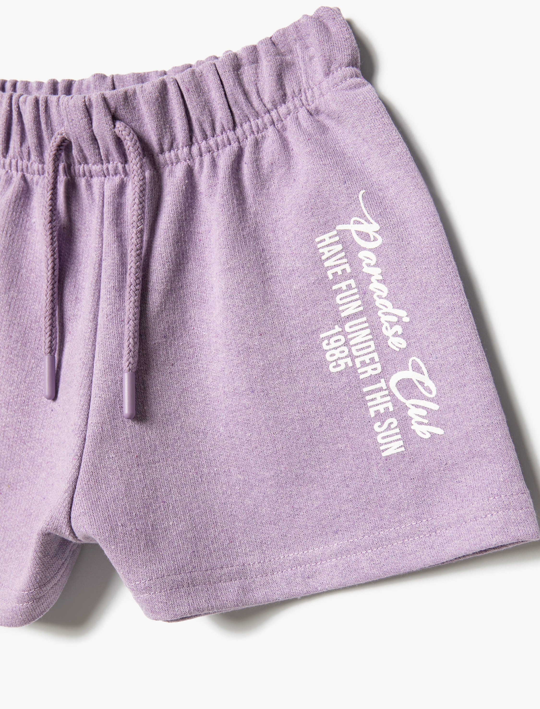  Kız Çocuk Şort Beli Lastikli Slogan Baskı Detaylı