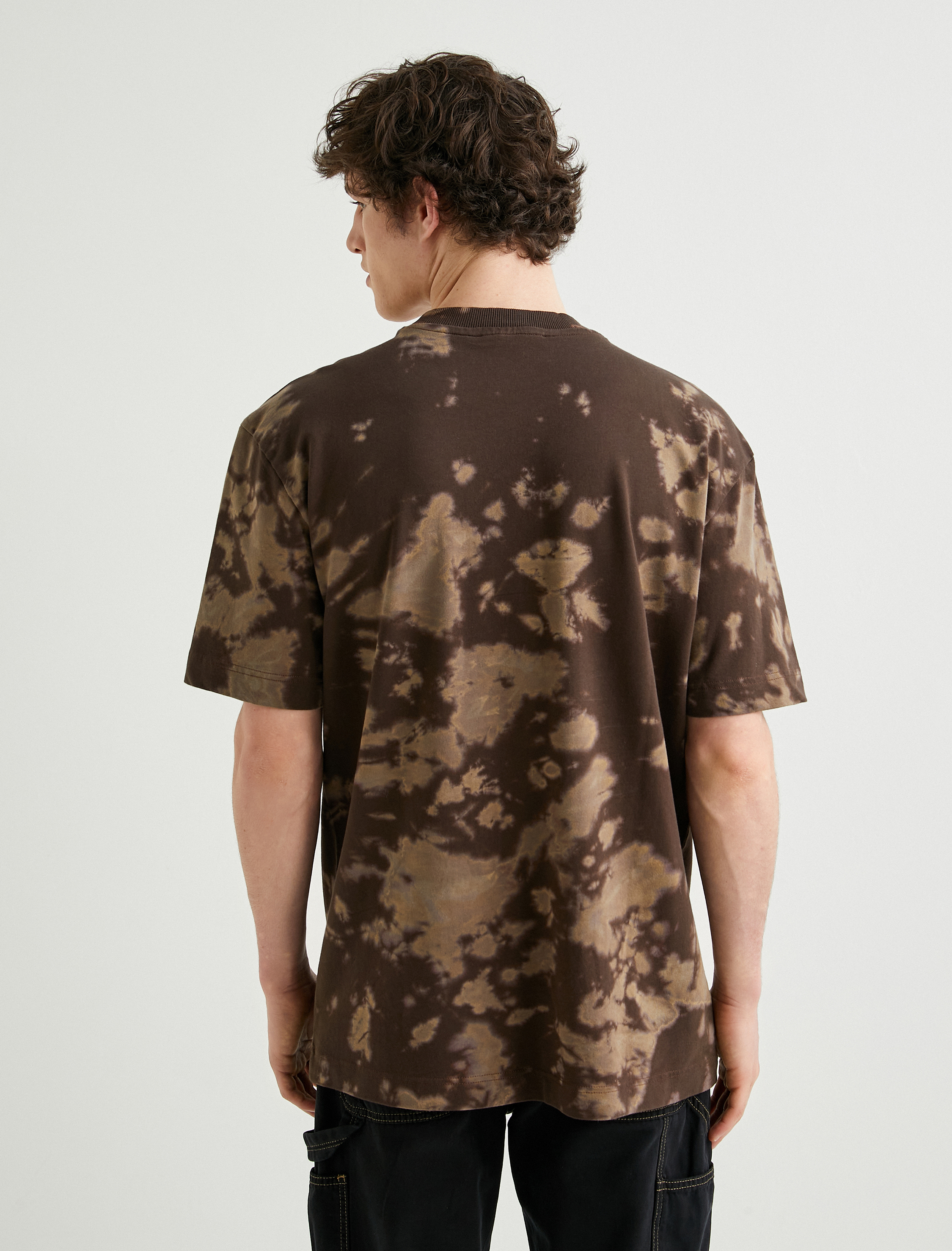   Oversize Tişört Soyut Baskılı Bisiklet Yaka Kısa Kollu