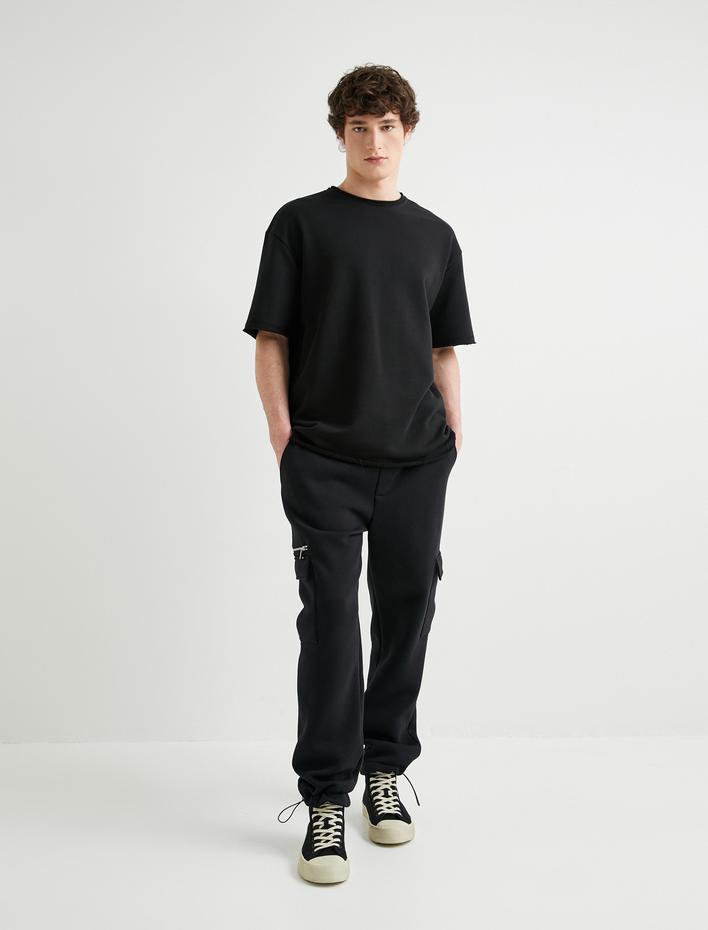  Kargo Cepli Eşofman Altı Beli Lastikli Fermuar Detaylı Şardonlu