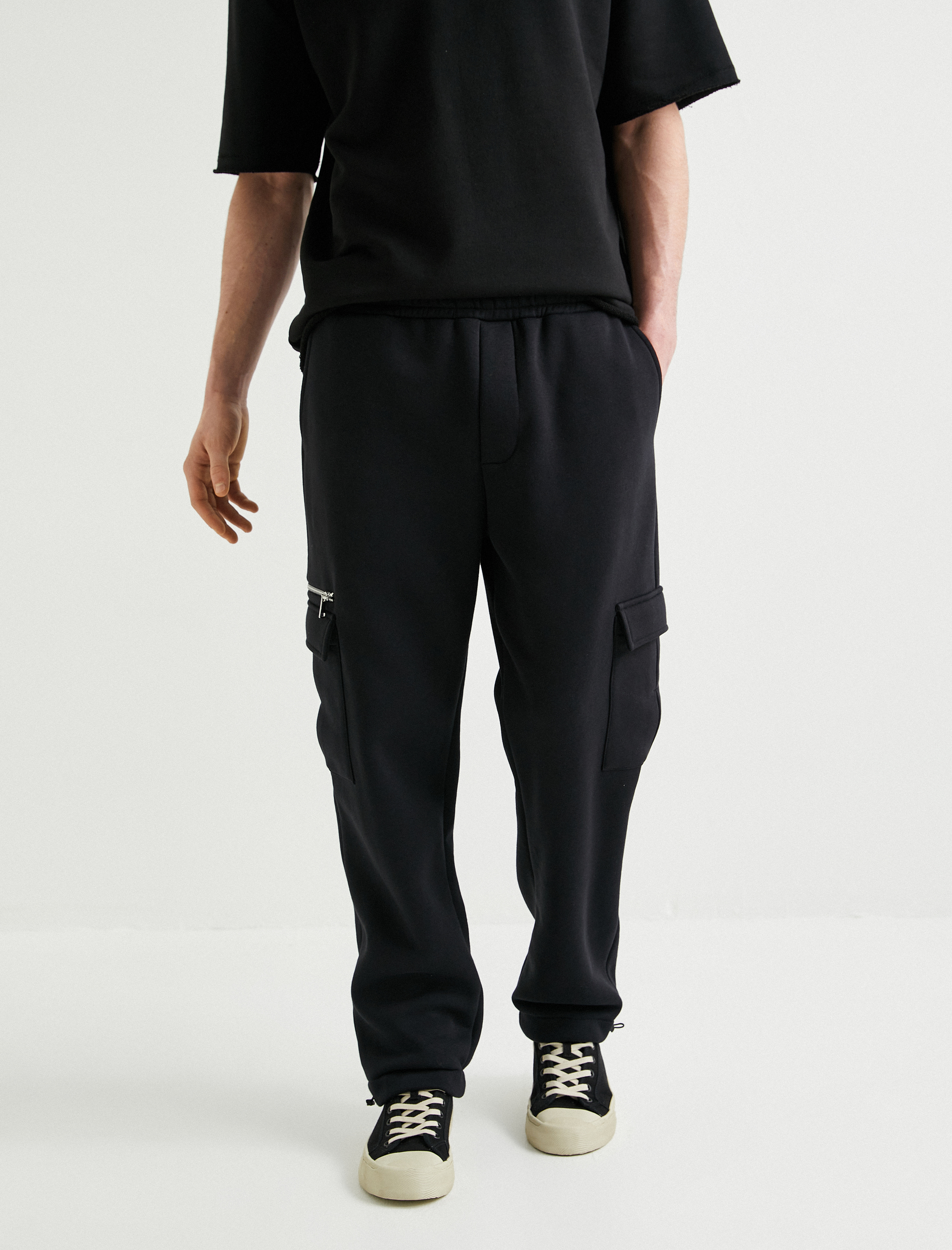   Kargo Cepli Eşofman Altı Beli Lastikli Fermuar Detaylı Şardonlu