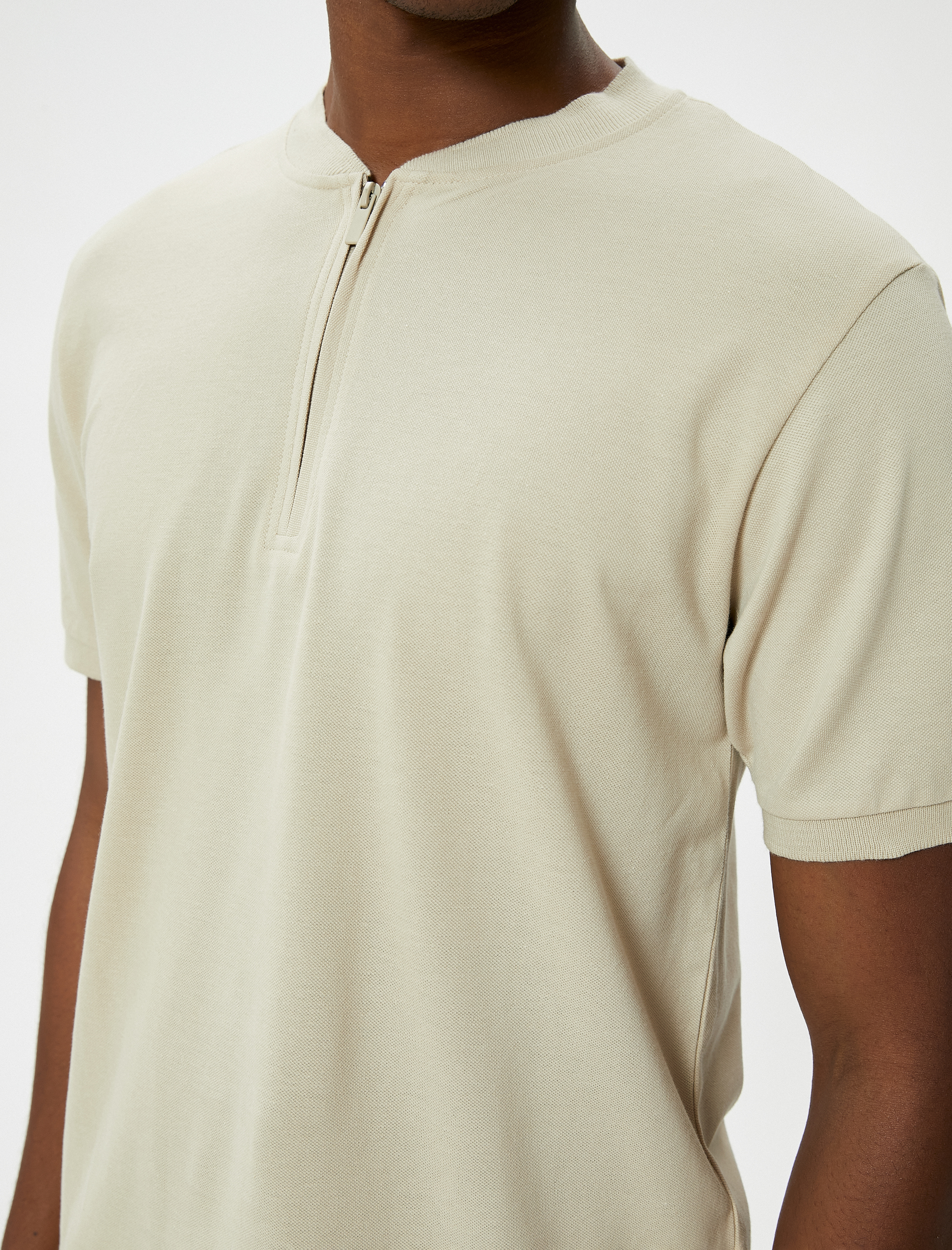   Hakim Yaka Tişört Yarım Fermuarlı Slim Fit Kısa Kollu