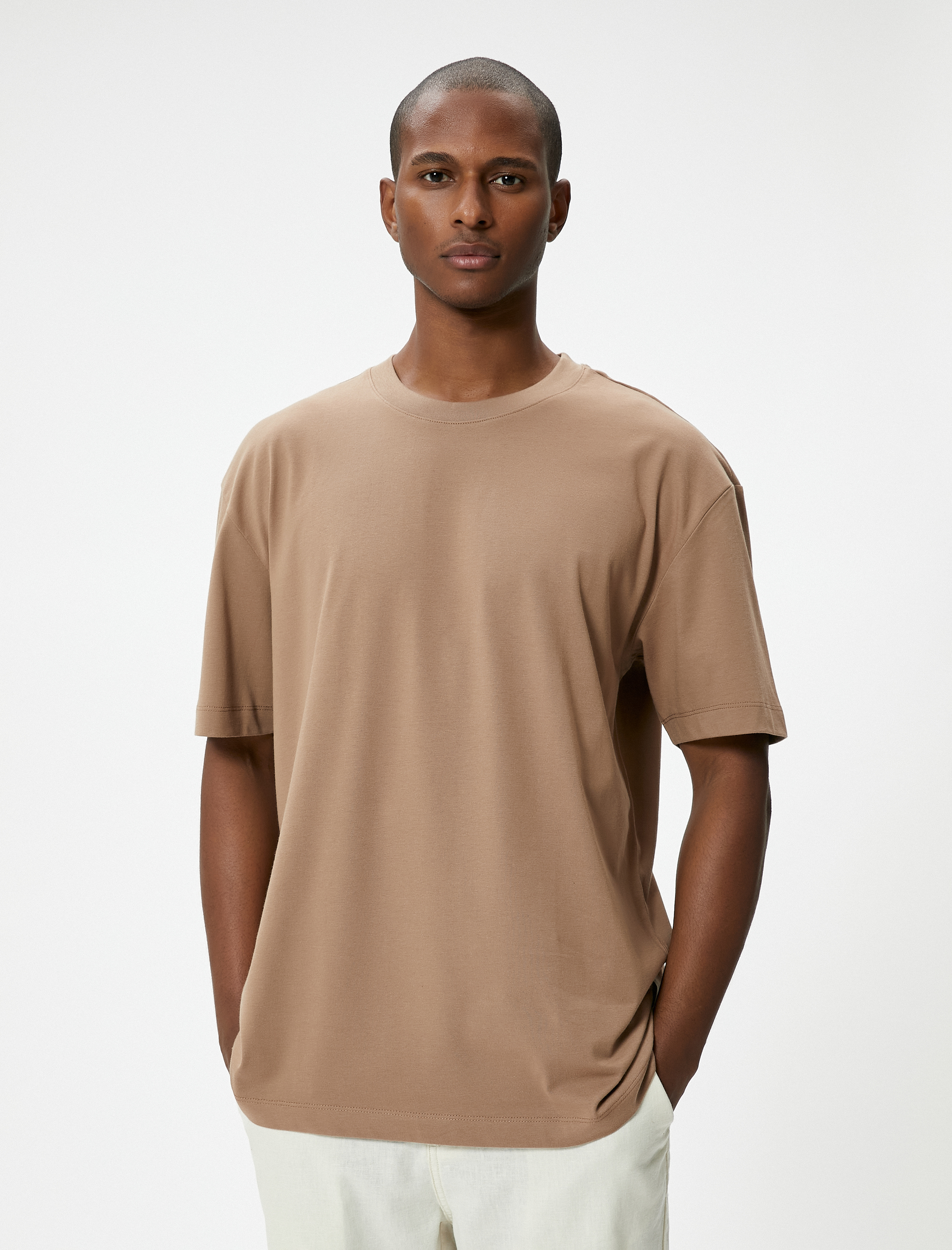   Oversize Tişört Bisiklet Yaka Kısa Kollu Pamuklu