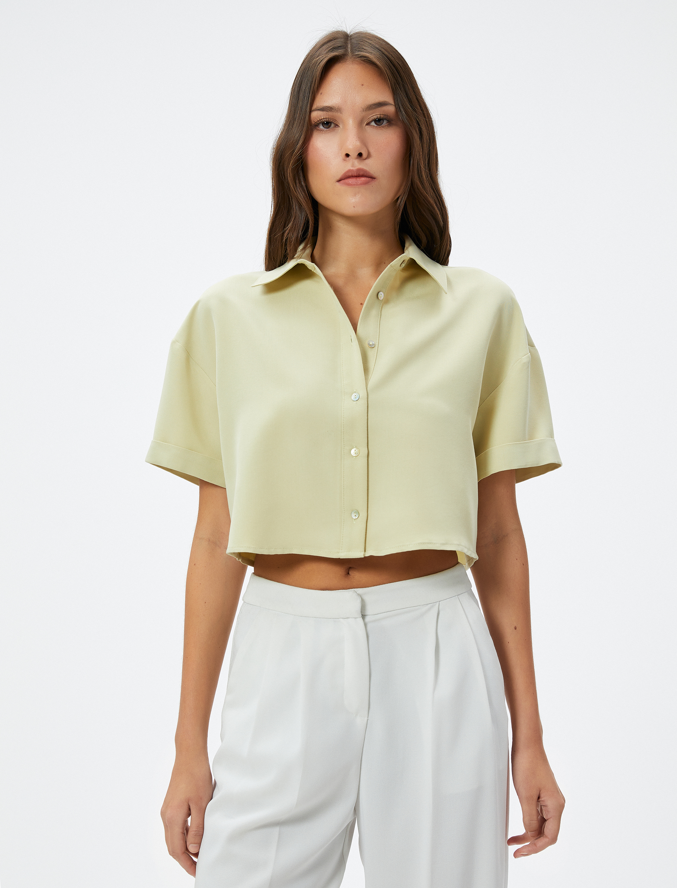 Crop Gömlek Kısa Kollu Düğmeli