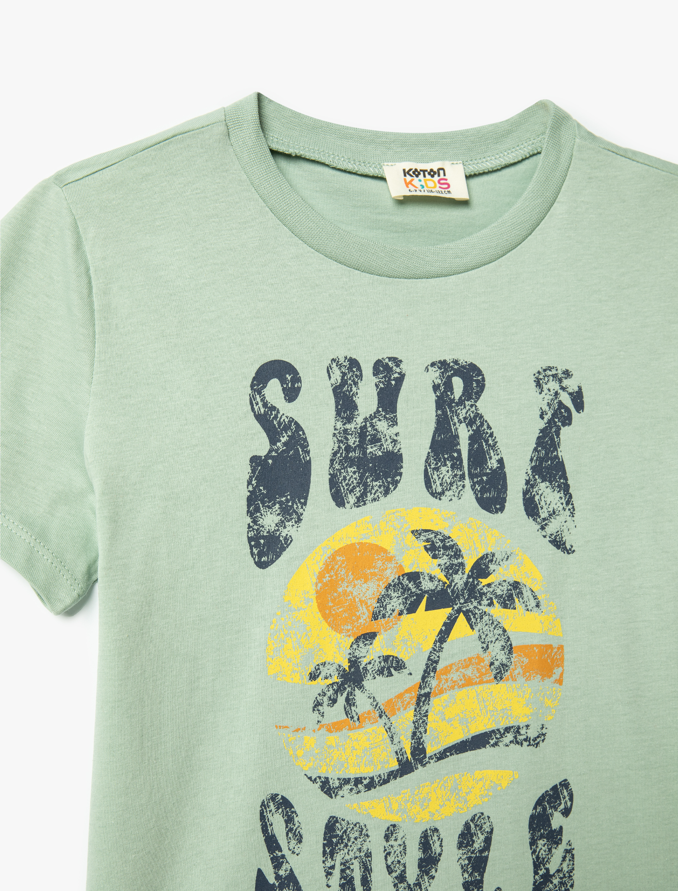  Erkek Çocuk Tişört Sörf Baskılı Kısa Kollu Bisiklet Yaka Pamuklu