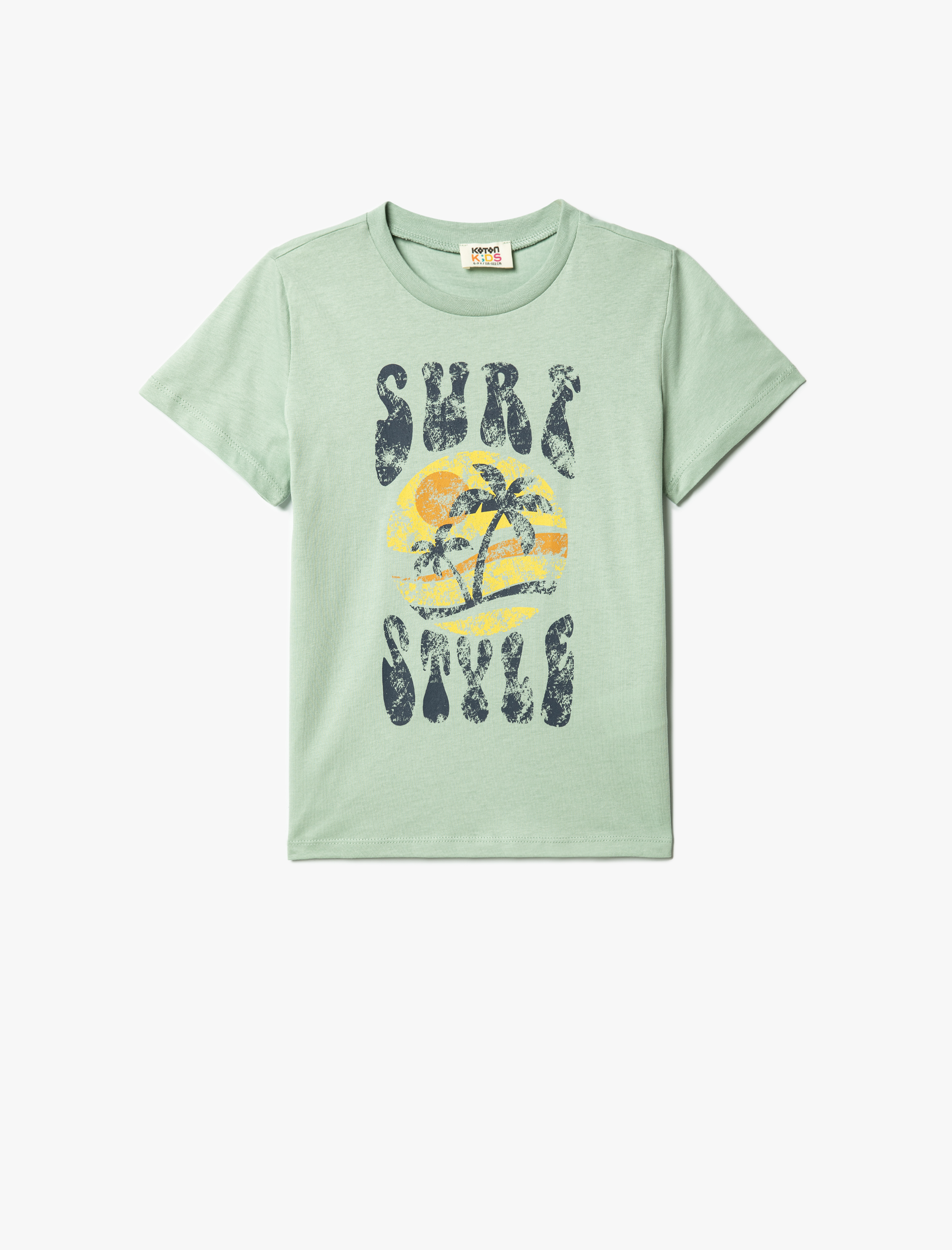  Erkek Çocuk Tişört Sörf Baskılı Kısa Kollu Bisiklet Yaka Pamuklu