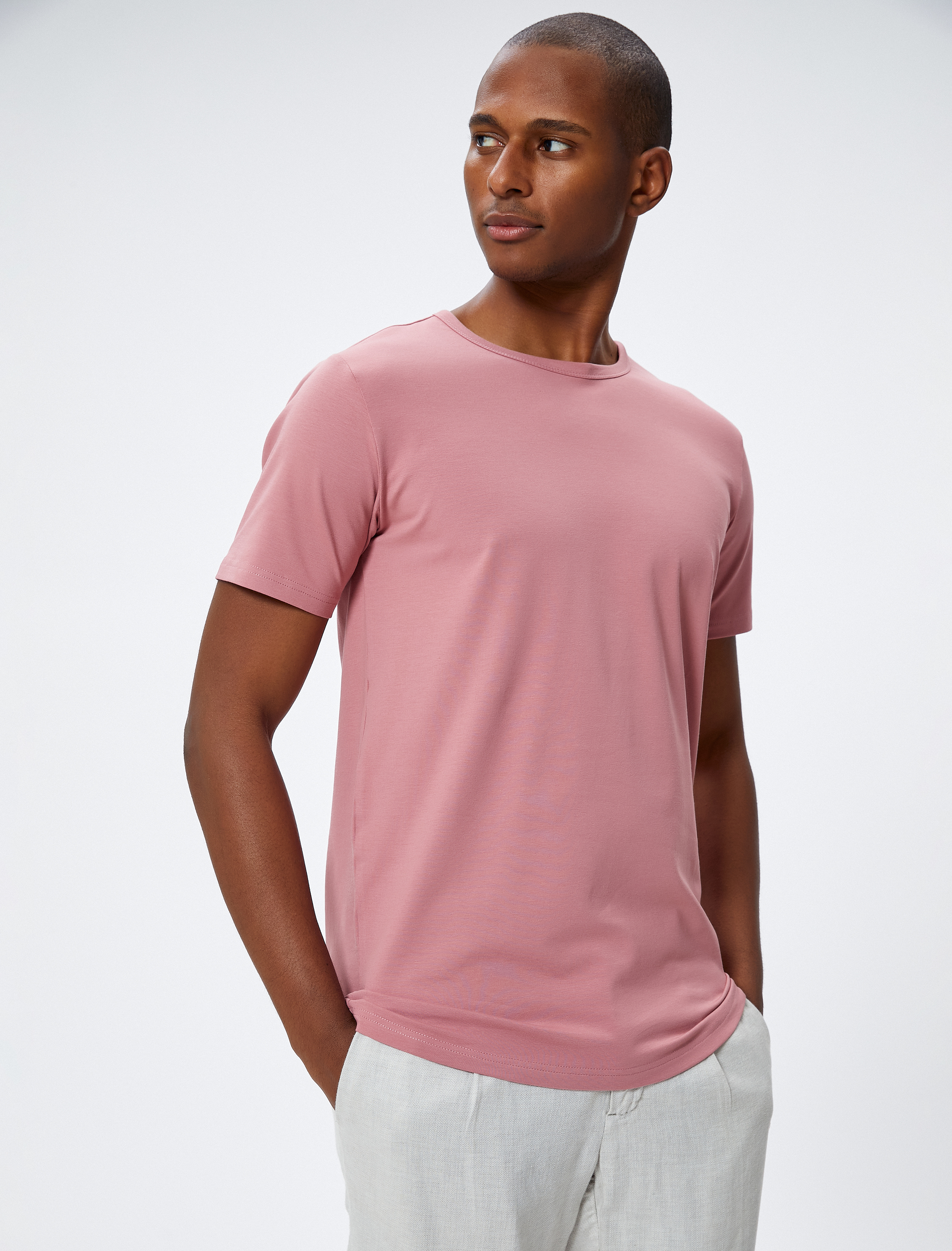   Slim Fit Tişört Basic Bisiklet Yaka Kısa Kollu