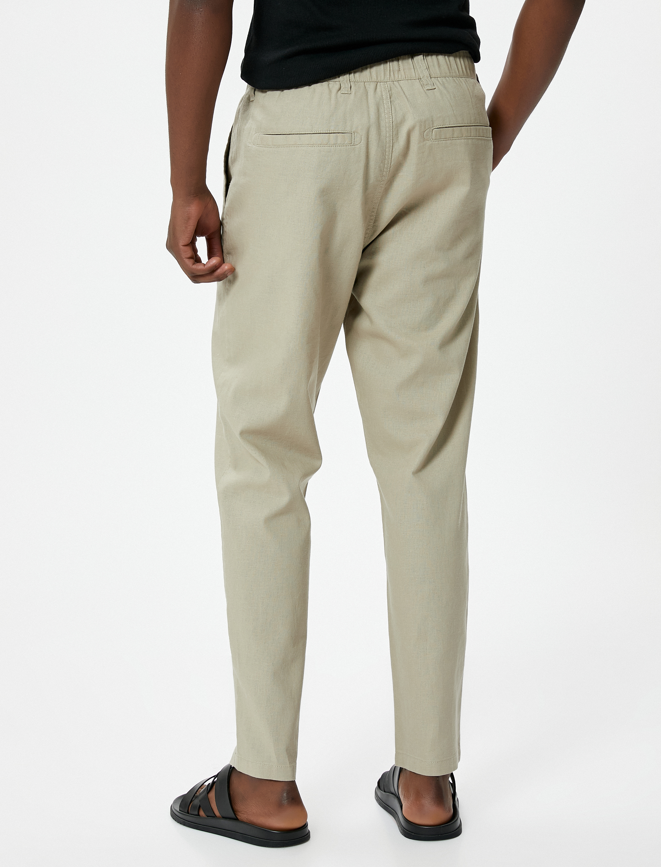   Boyfriend Pantolon Beli Bağcıklı Chino Cep Detaylı Keten Karışımlı