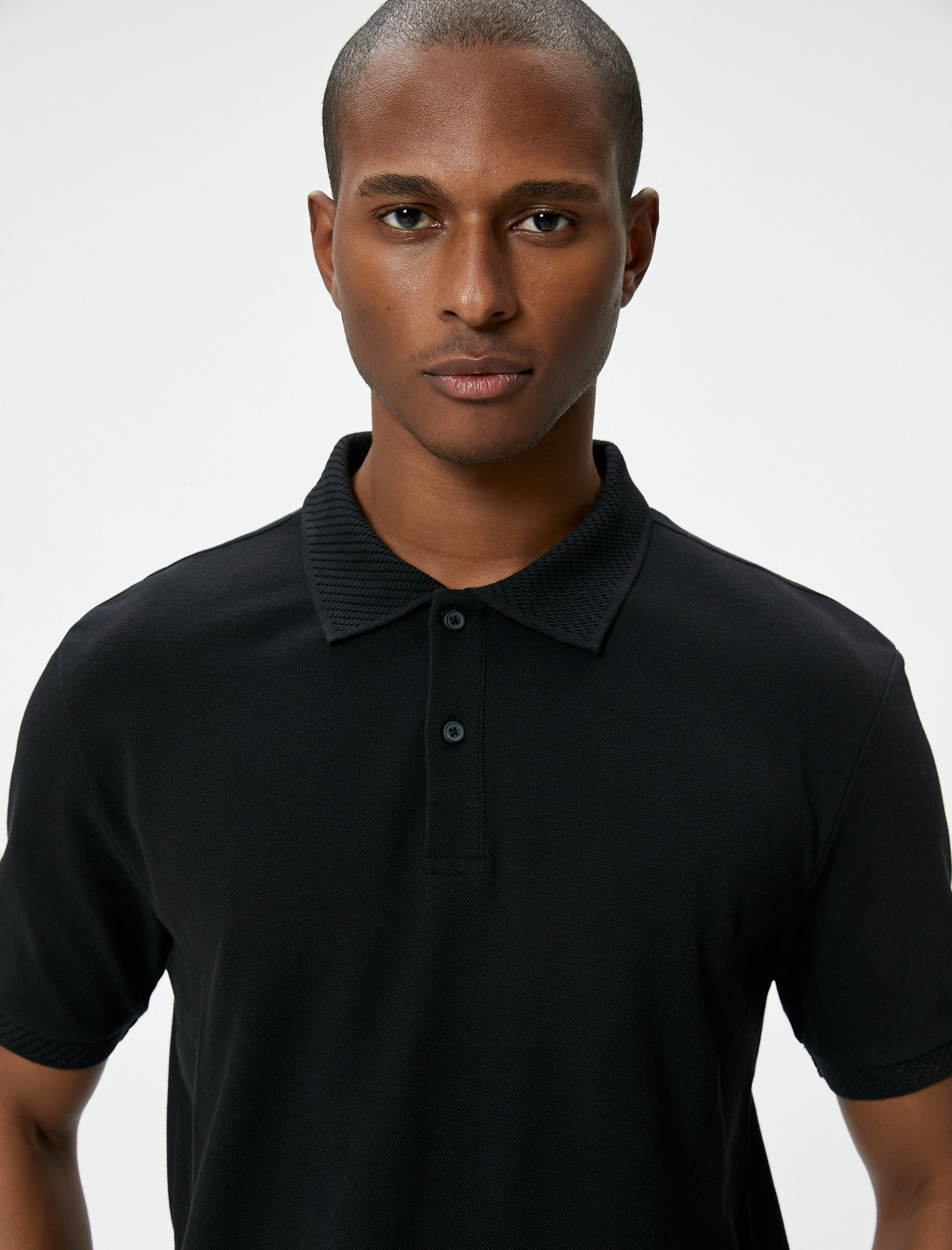   Yakalı Tişört Düğmeli Slim Fit Kısa Kollu