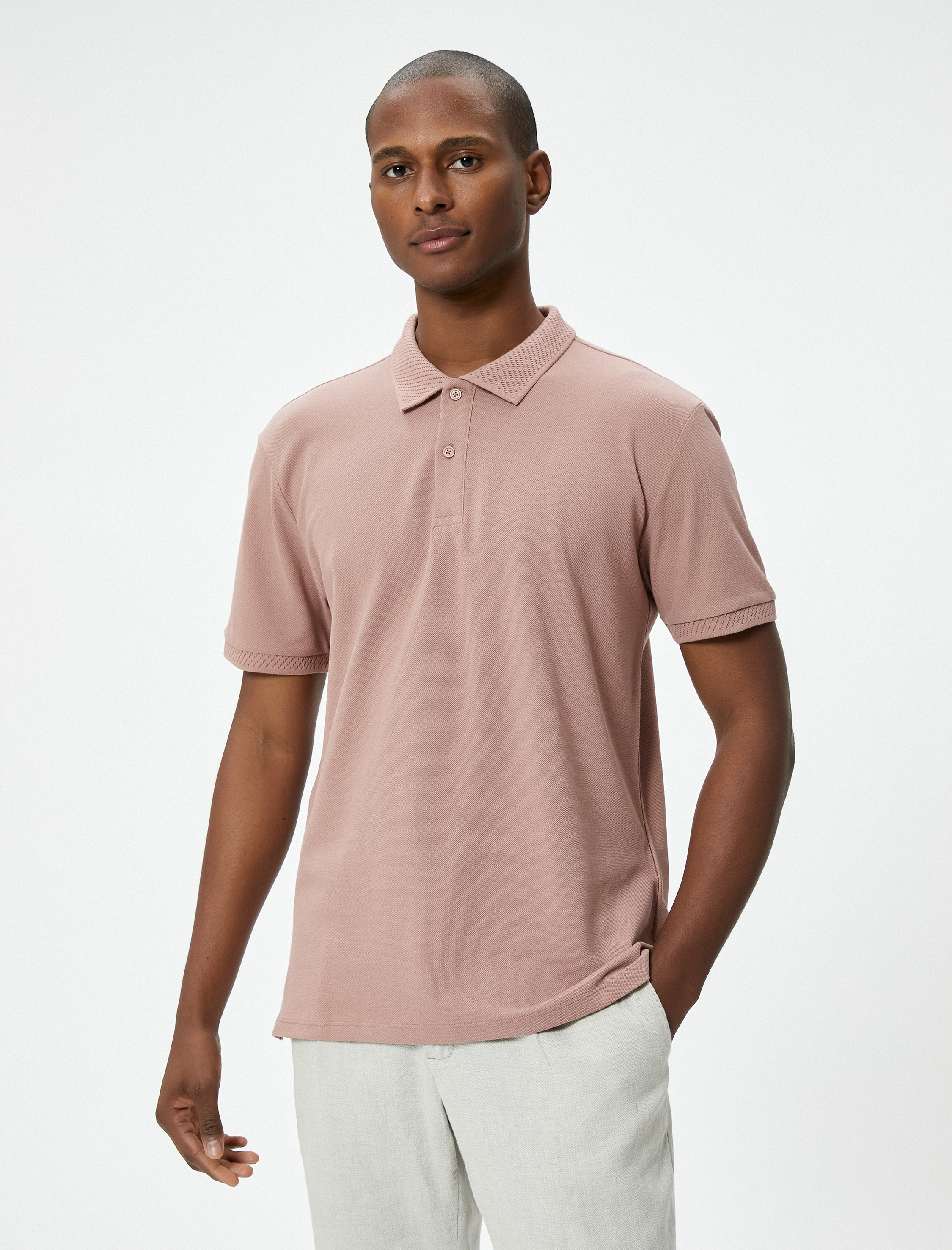 Yakalı Tişört Düğmeli Slim Fit Kısa Kollu