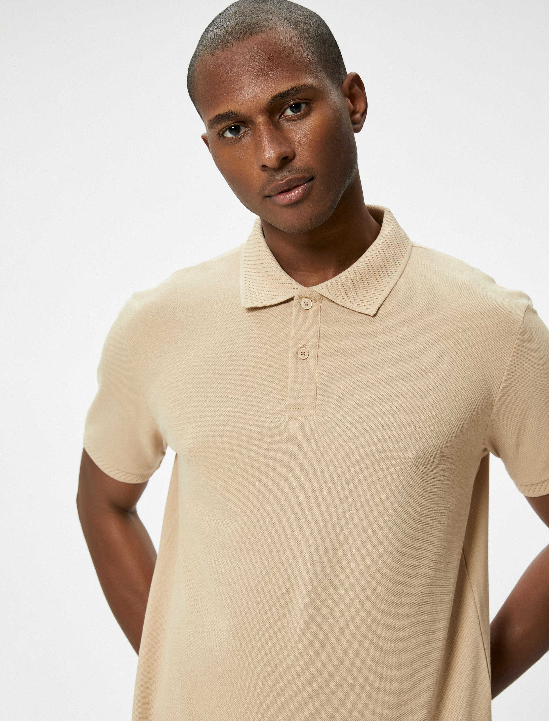   Yakalı Tişört Düğmeli Slim Fit Kısa Kollu