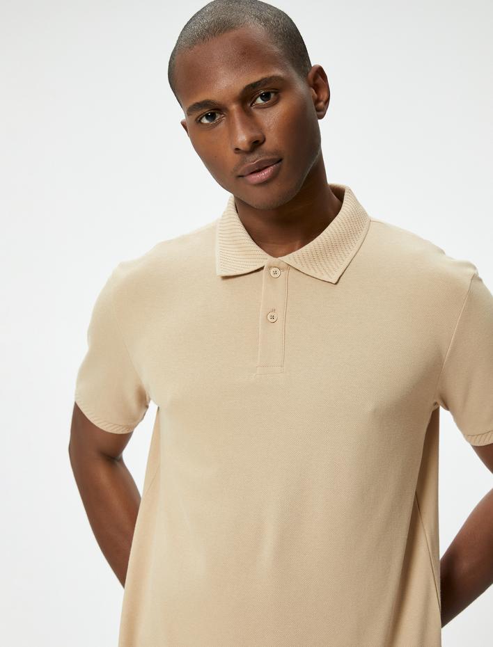  Yakalı Tişört Düğmeli Slim Fit Kısa Kollu