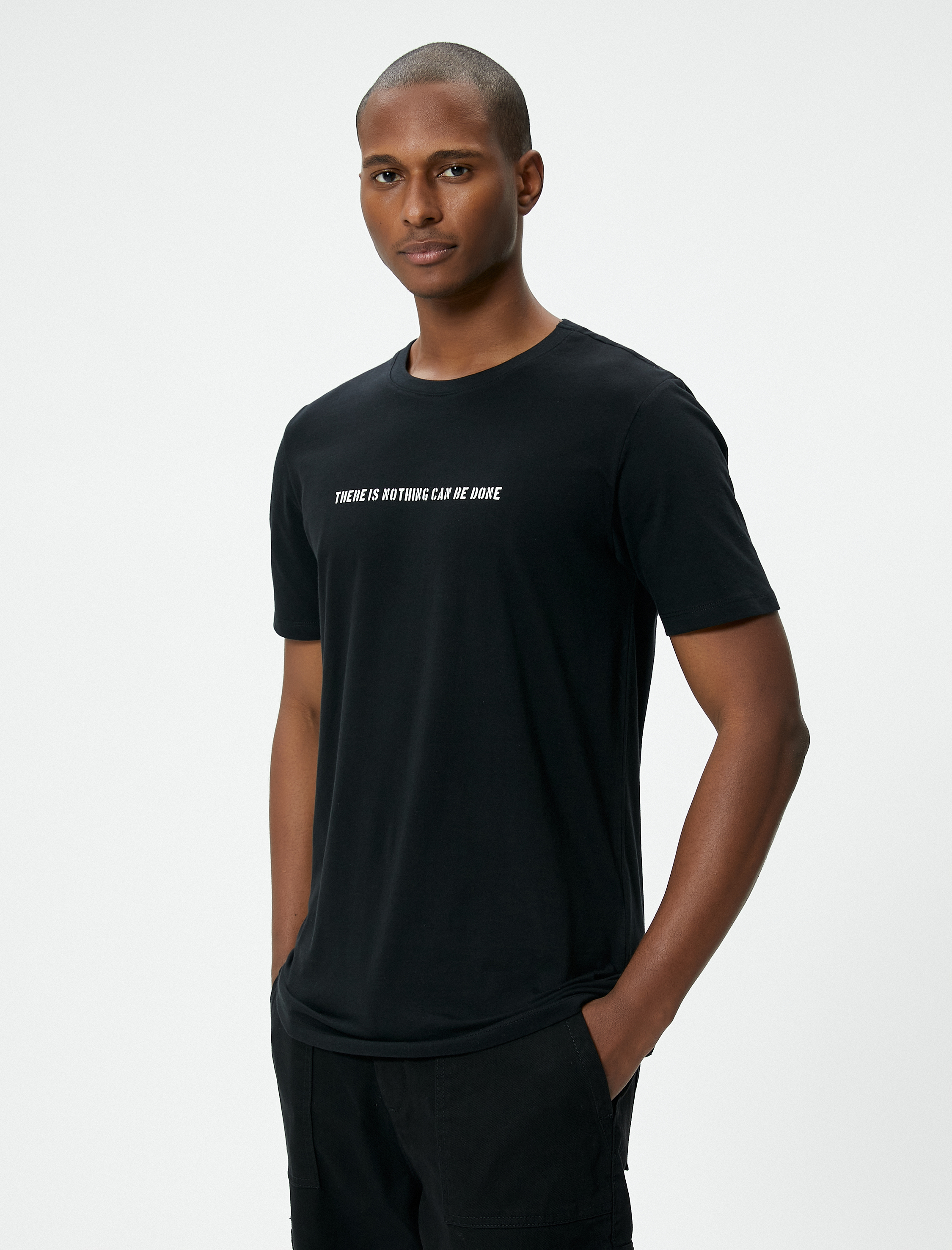   Slogan Baskılı Tişört Slim Fit Bisiklet Yaka Kısa Kollu