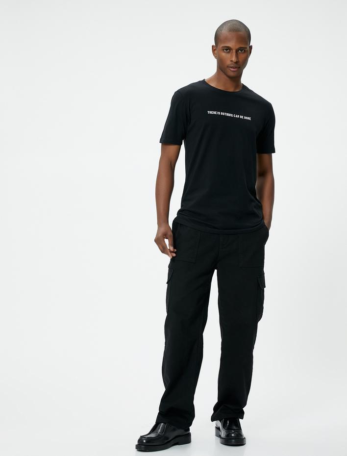  Slogan Baskılı Tişört Slim Fit Bisiklet Yaka Kısa Kollu