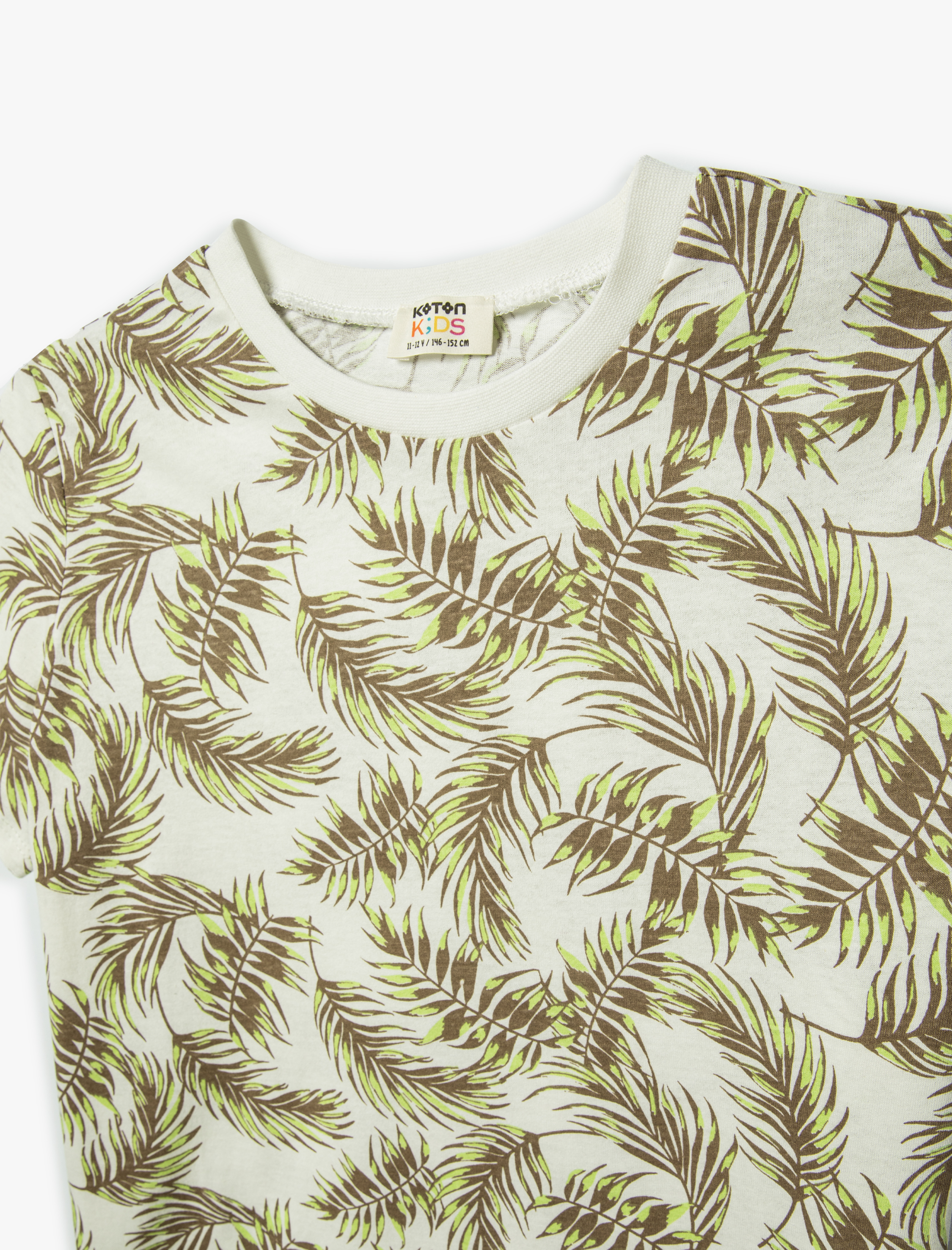  Erkek Çocuk Tişört Kısa Kollu Bisiklet Yaka Yaprak Baskılı Pamuklu