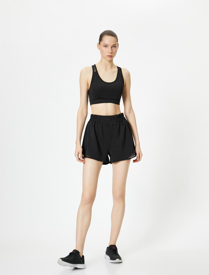  Koşu Şortu Tül Detaylı Yüksek Bel Rahat Kalıp