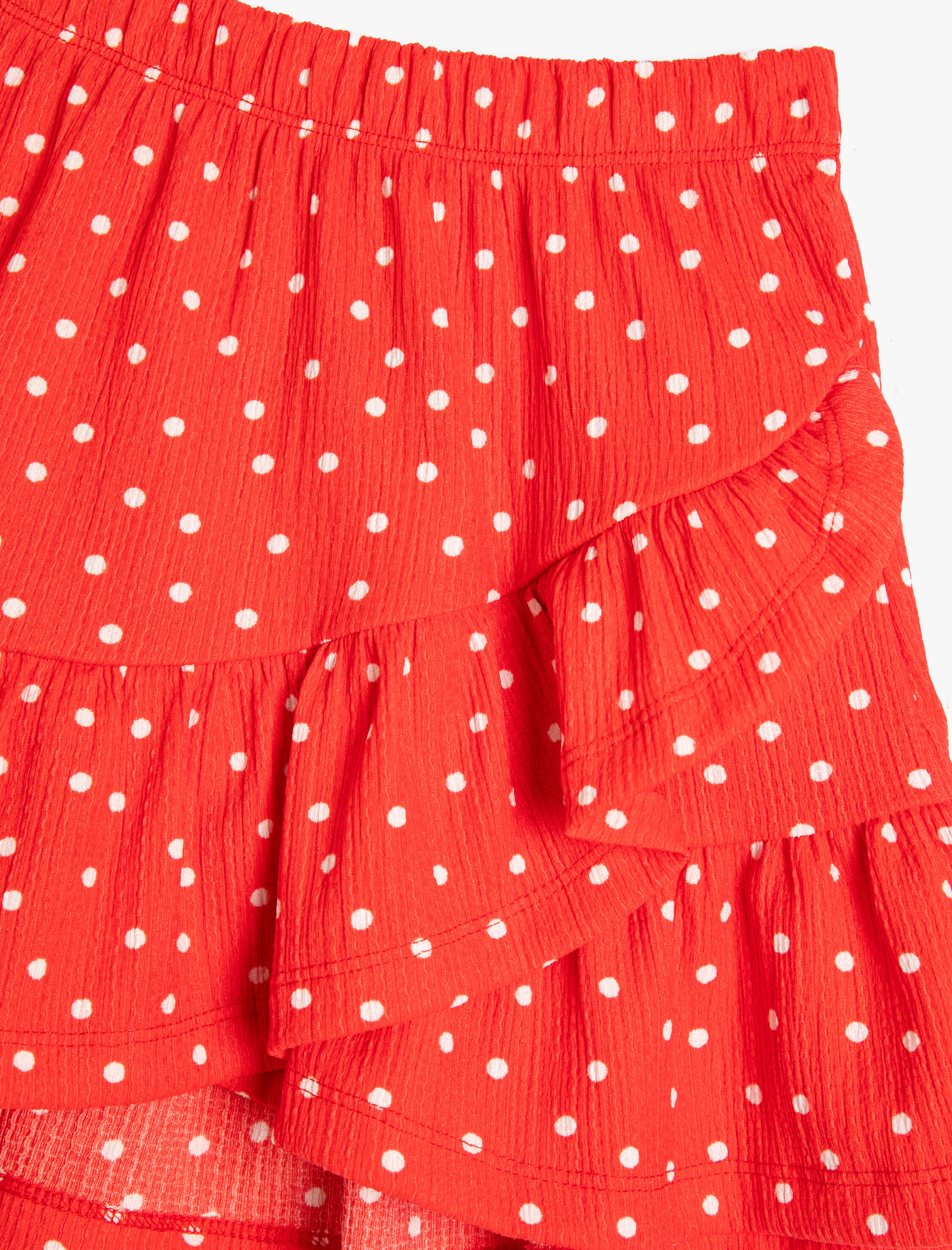  Kız Çocuk Mini Etek Fırfırlı Katlı Beli Lastikli Puantiyeli