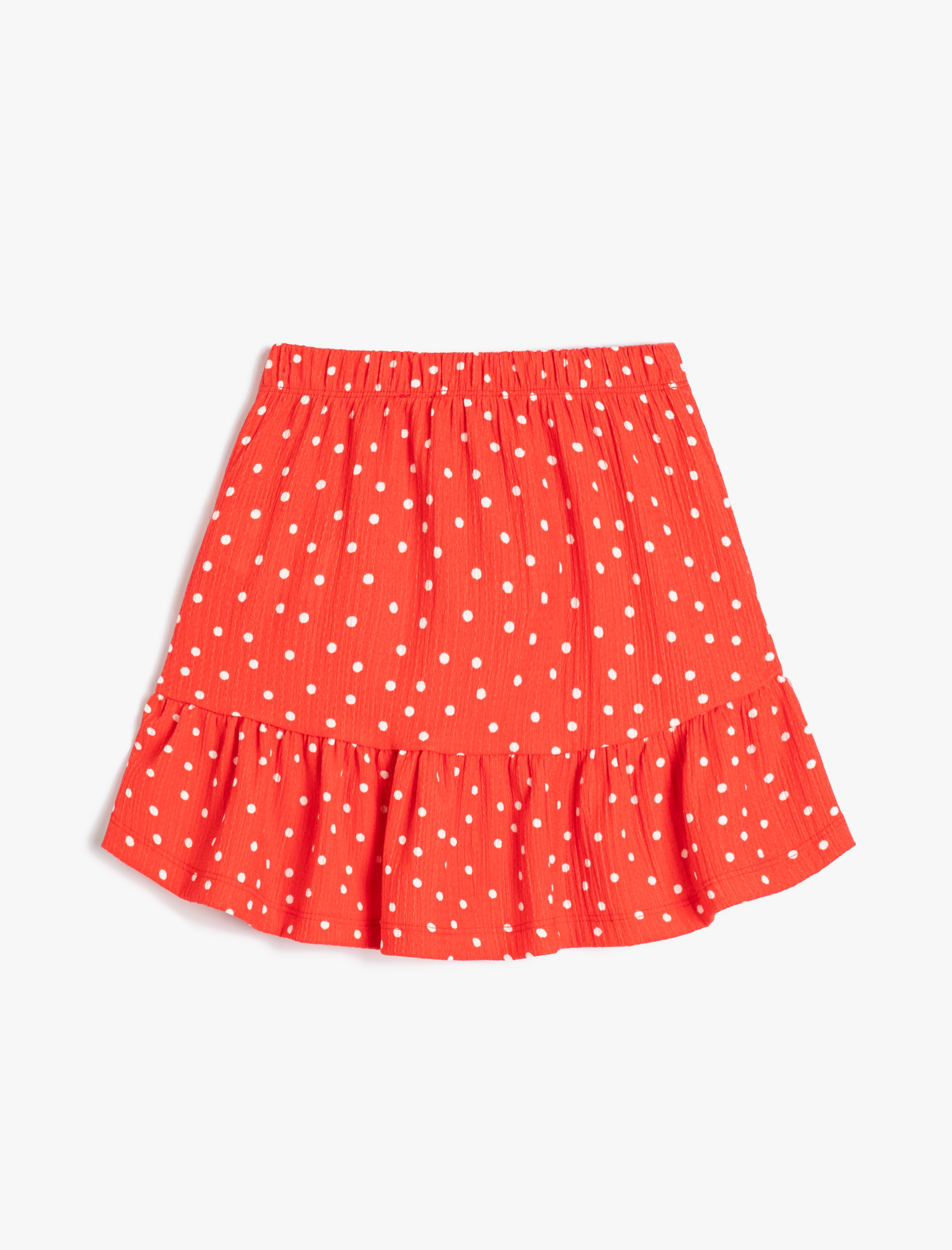  Kız Çocuk Mini Etek Fırfırlı Katlı Beli Lastikli Puantiyeli