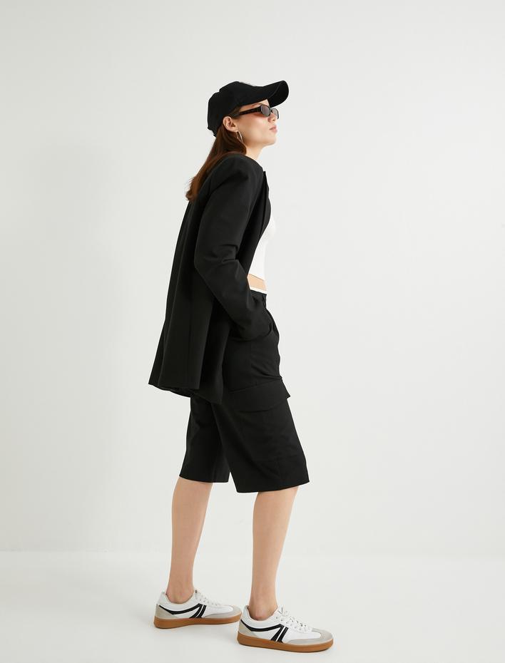  Bermuda Şort Kargo Cepli Çift Bel Detaylı Düz Bol Paça Standart Bel