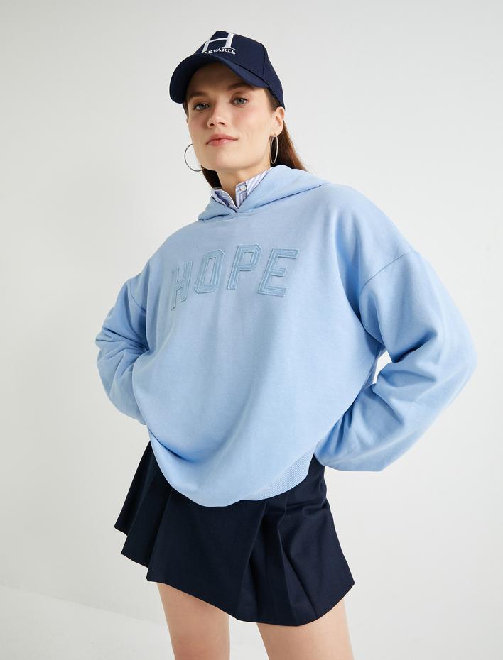  Oversize Sweatshirt Kapüşonlu Sloganlı