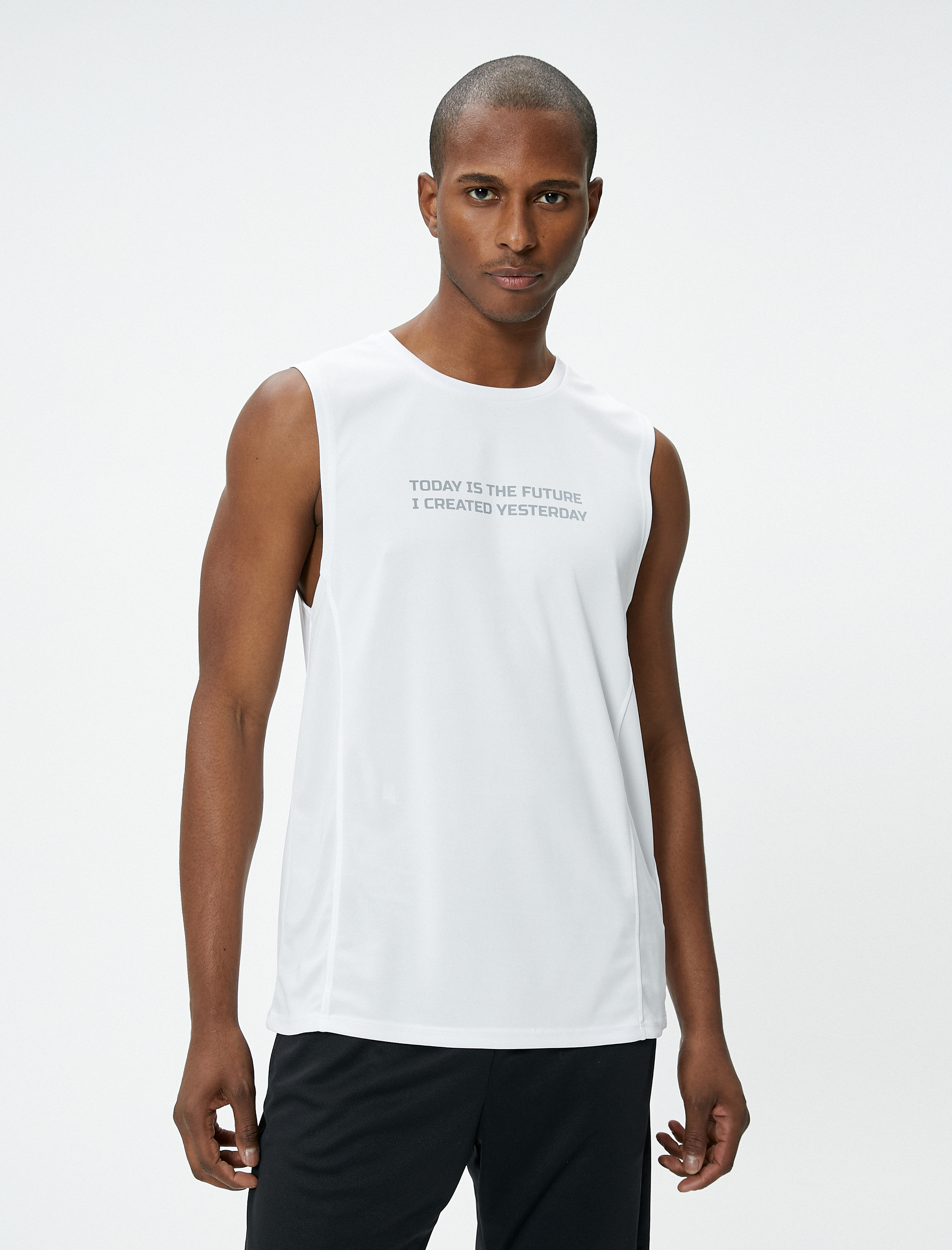   Sporcu Atleti Slogan Baskılı Bisiklet Yaka Kolsuz