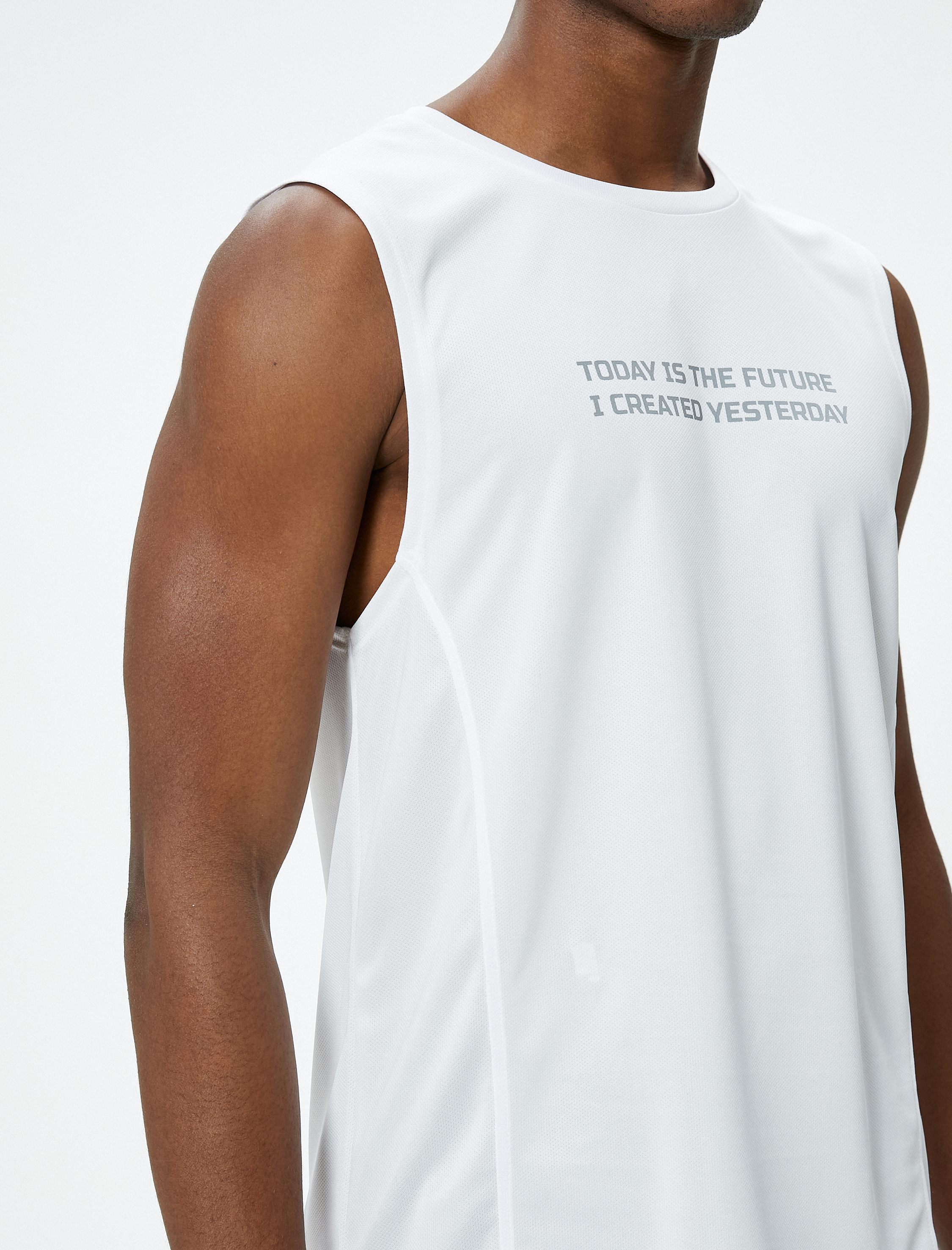   Sporcu Atleti Slogan Baskılı Bisiklet Yaka Kolsuz