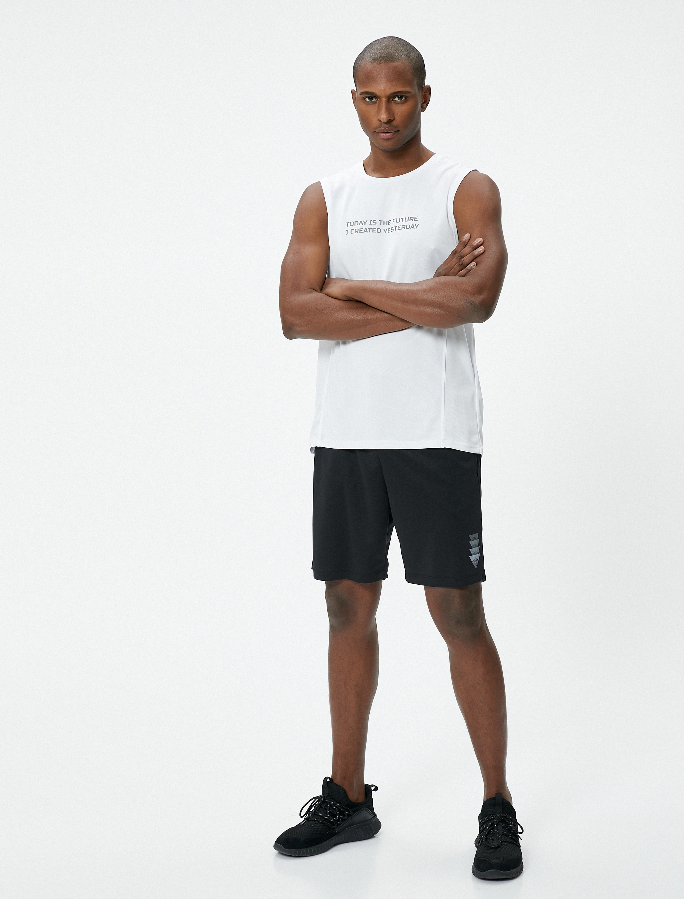   Sporcu Atleti Slogan Baskılı Bisiklet Yaka Kolsuz