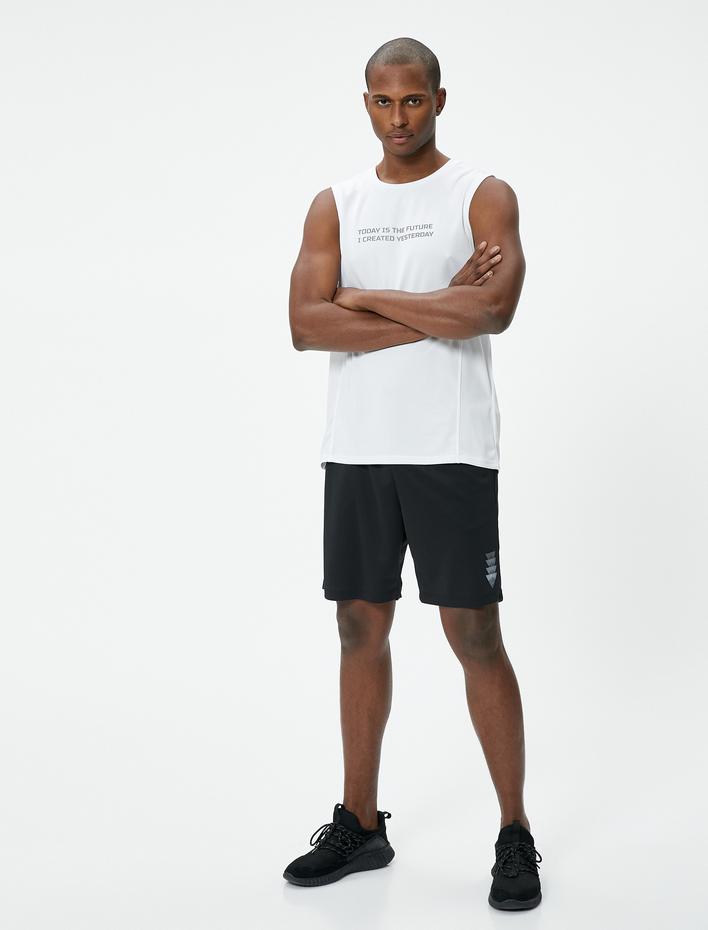  Sporcu Atleti Slogan Baskılı Bisiklet Yaka Kolsuz