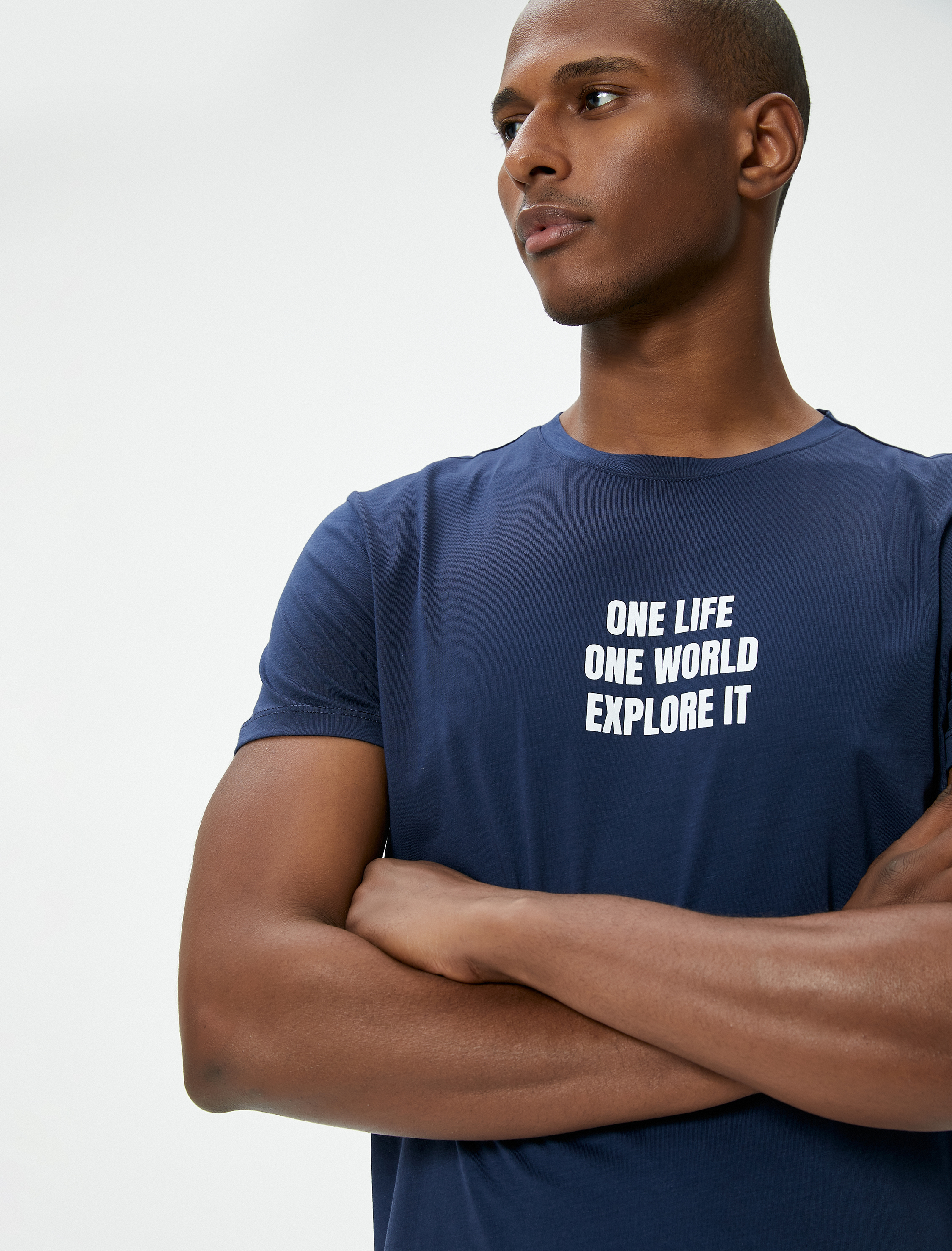   Spor Tişört Slogan Baskılı Bisiklet Yaka Pamuklu