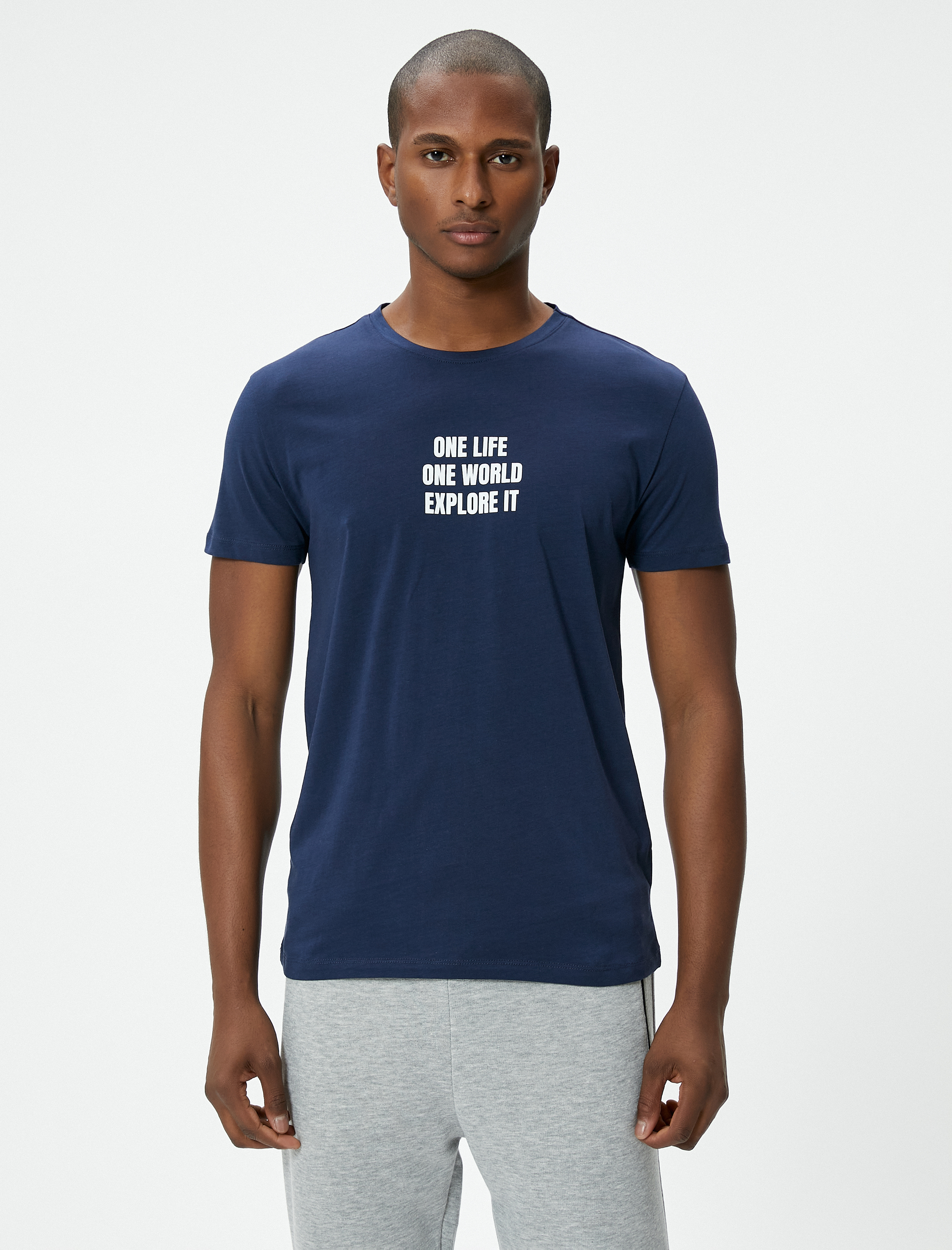   Spor Tişört Slogan Baskılı Bisiklet Yaka Pamuklu