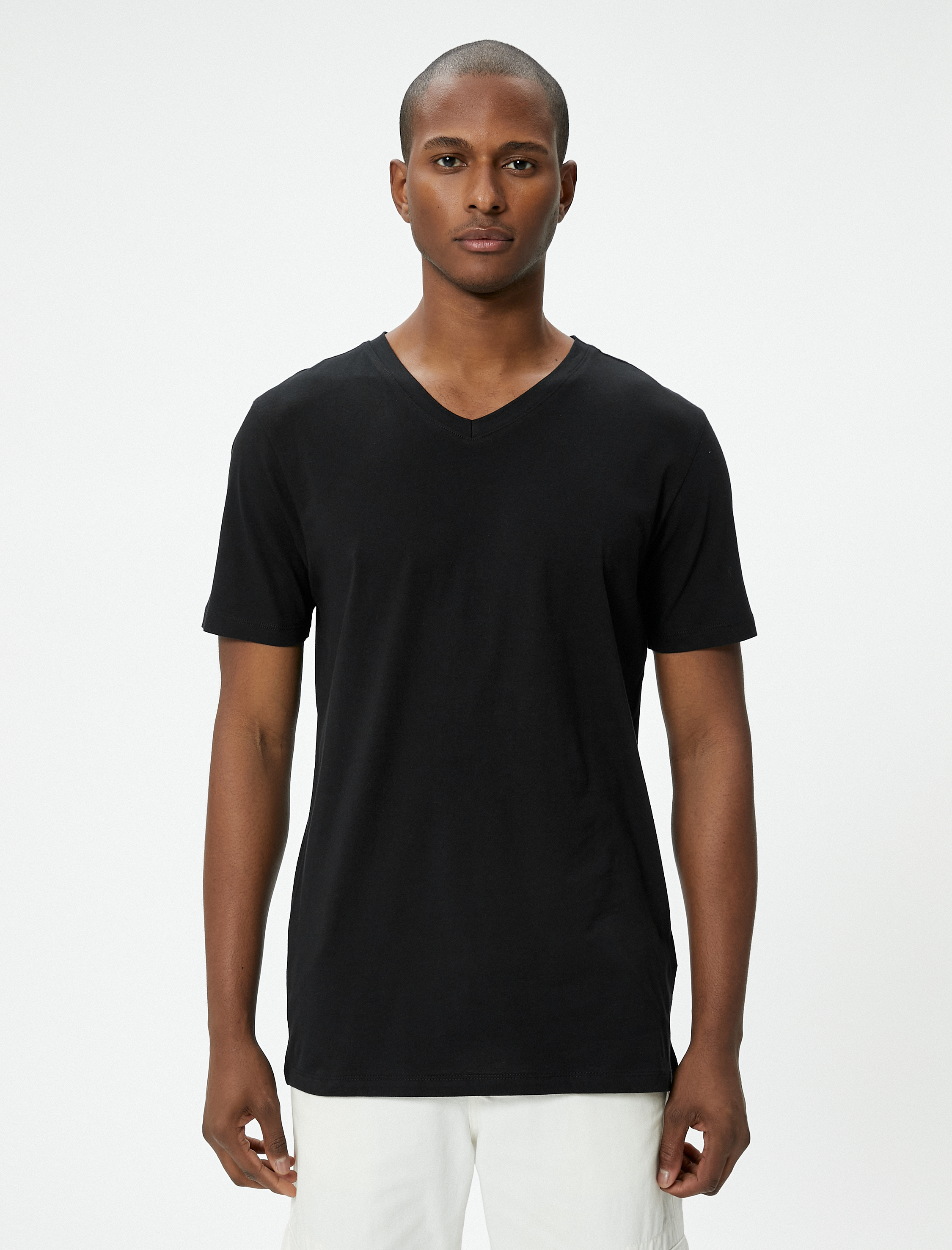   V Yaka Tişört Slim Fit Kısa Kollu Pamuklu