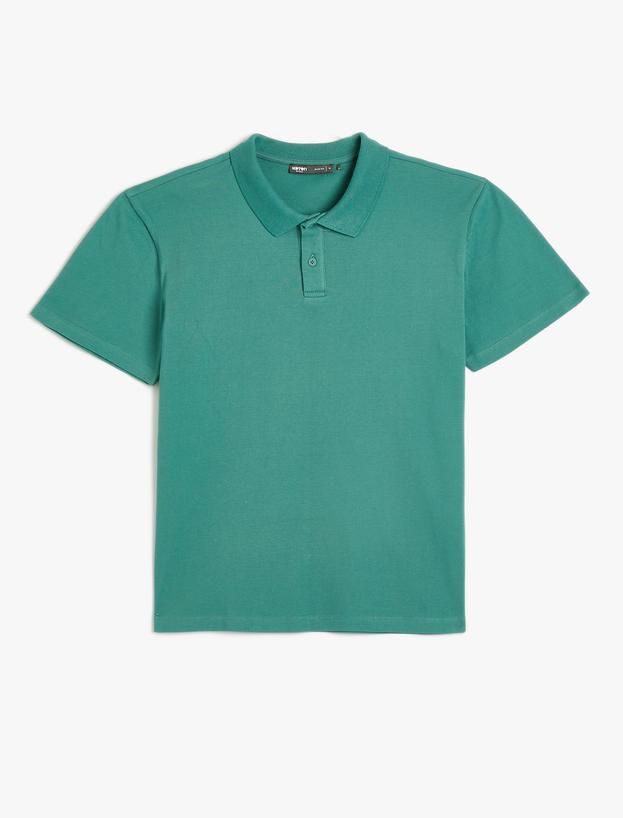 Polo Yaka Tişört Slim Fit Düğmeli Kısa Kollu_0