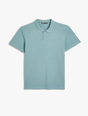 Polo Yaka Tişört Slim Fit Düğmeli Kısa Kollu