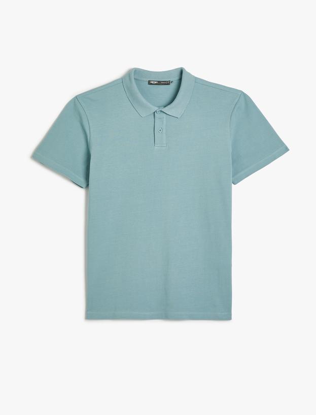 Polo Yaka Tişört Slim Fit Düğmeli Kısa Kollu_0