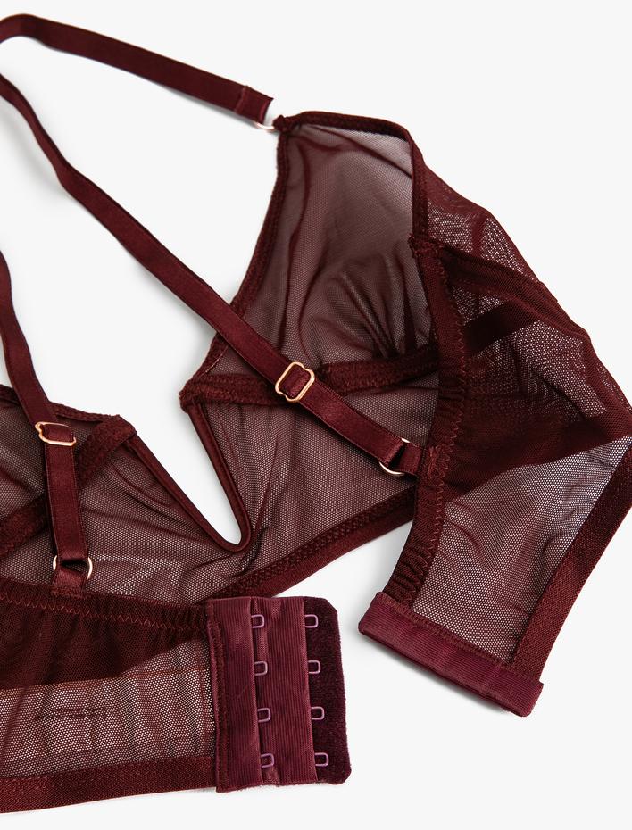  Transparan Tül Bralet Dolgusuz Kapsız V Pencere Detaylı Dar Kalıp