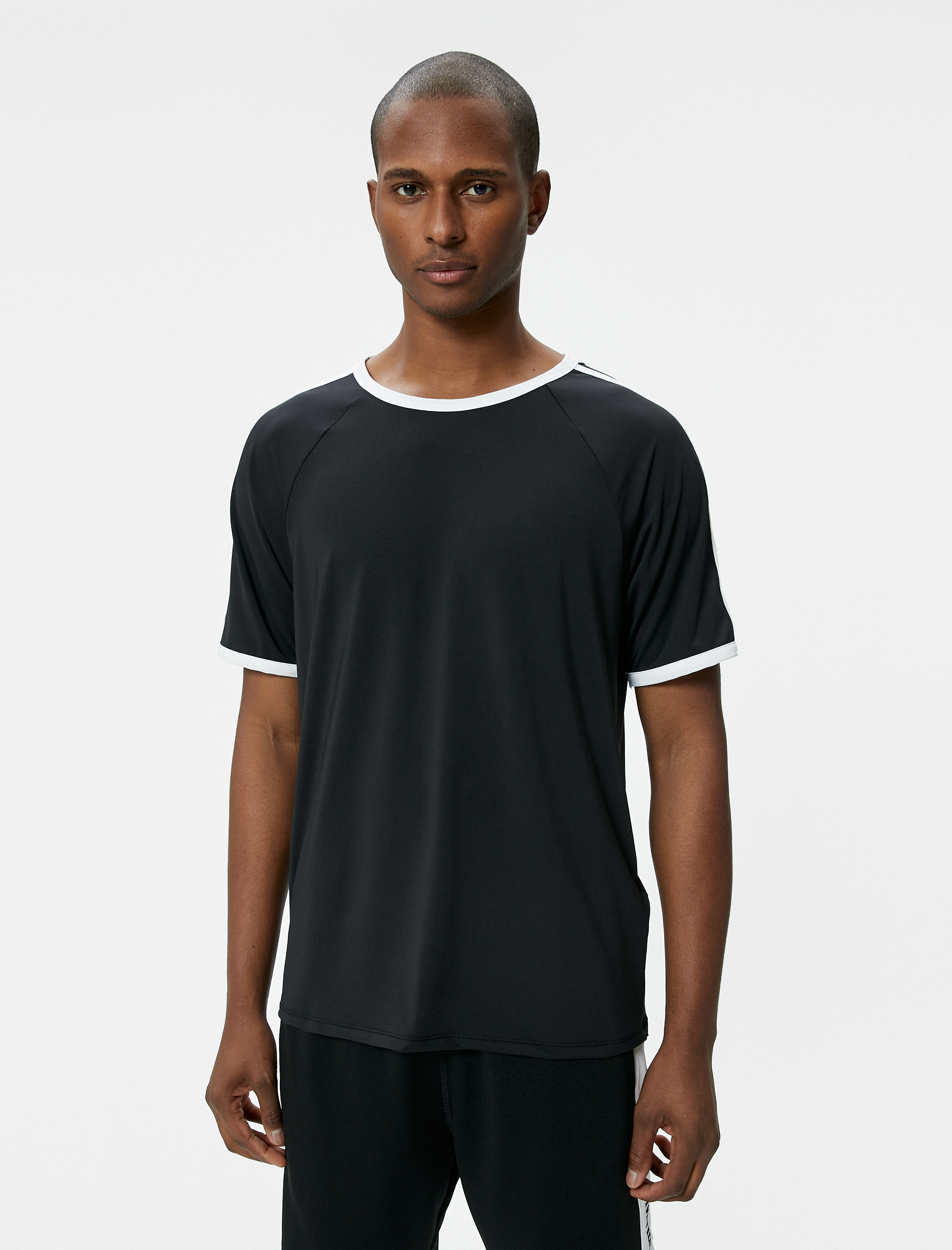   Oversize Spor Tişört Şerit Baskılı Bisiklet Yaka