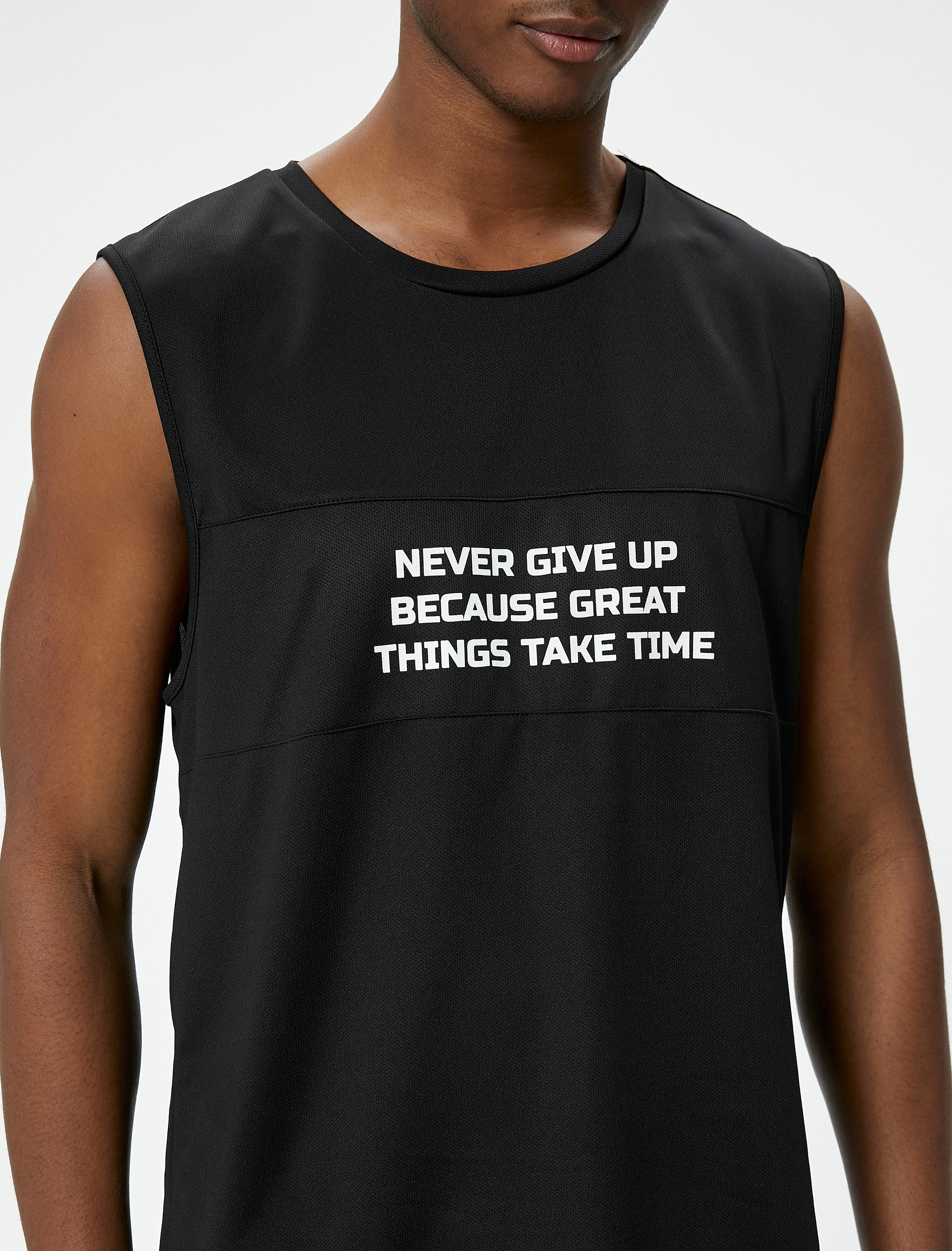   Sporcu Atleti Slogan Baskılı Bisiklet Yaka Kolsuz