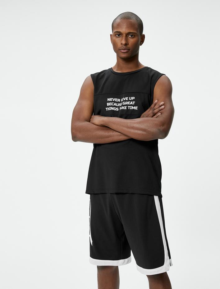  Sporcu Atleti Slogan Baskılı Bisiklet Yaka Kolsuz